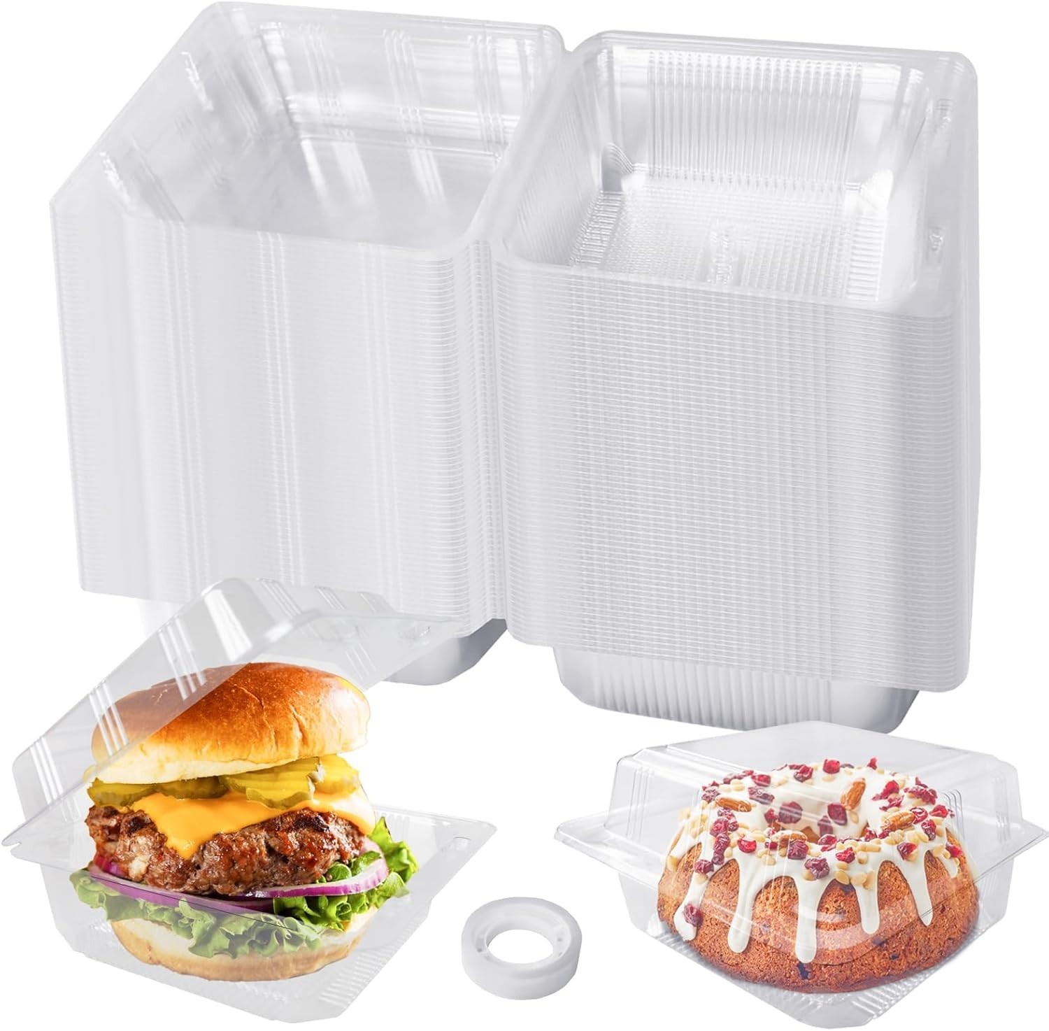 100 Pcs Clear Plastic Square Hinged Food Container,Disposable Cake Slice Clam…