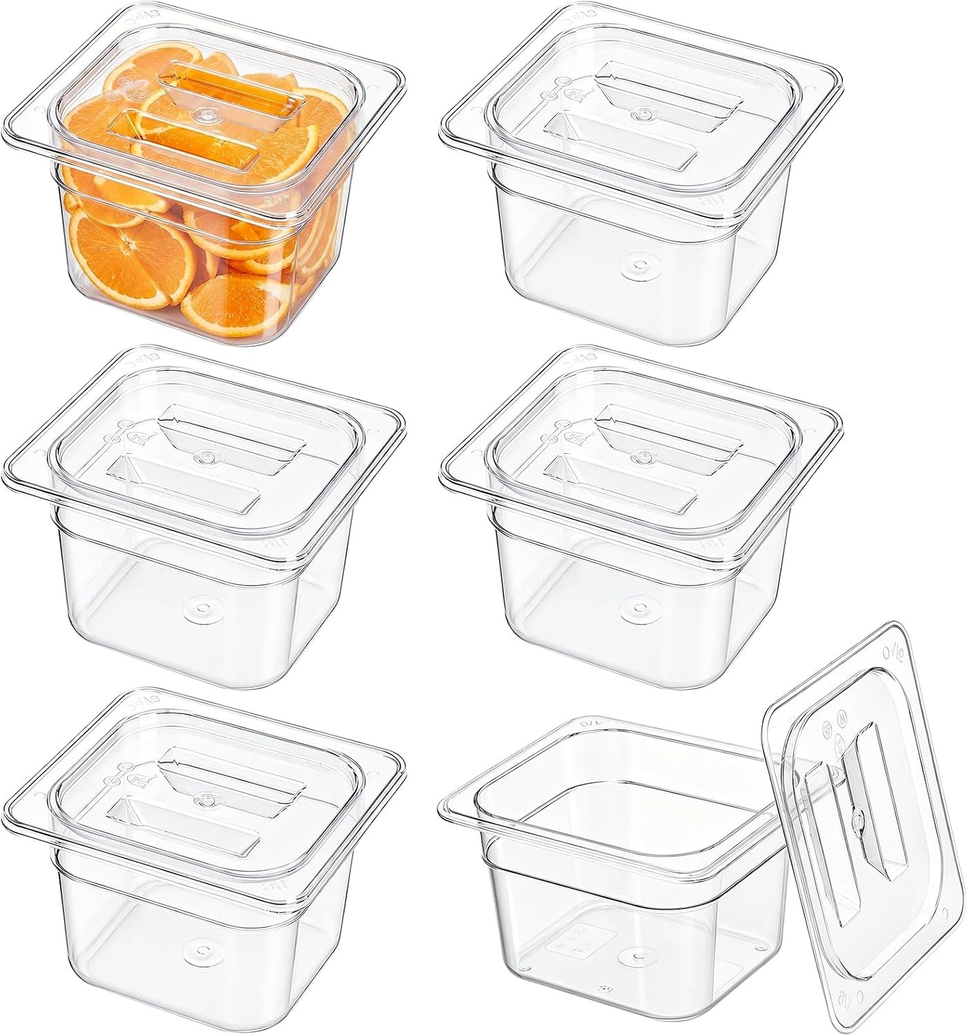 Bekith 6 Pack 1/6 Size Plastic Clear Food Pans with Lids for Kitchen Restaurant