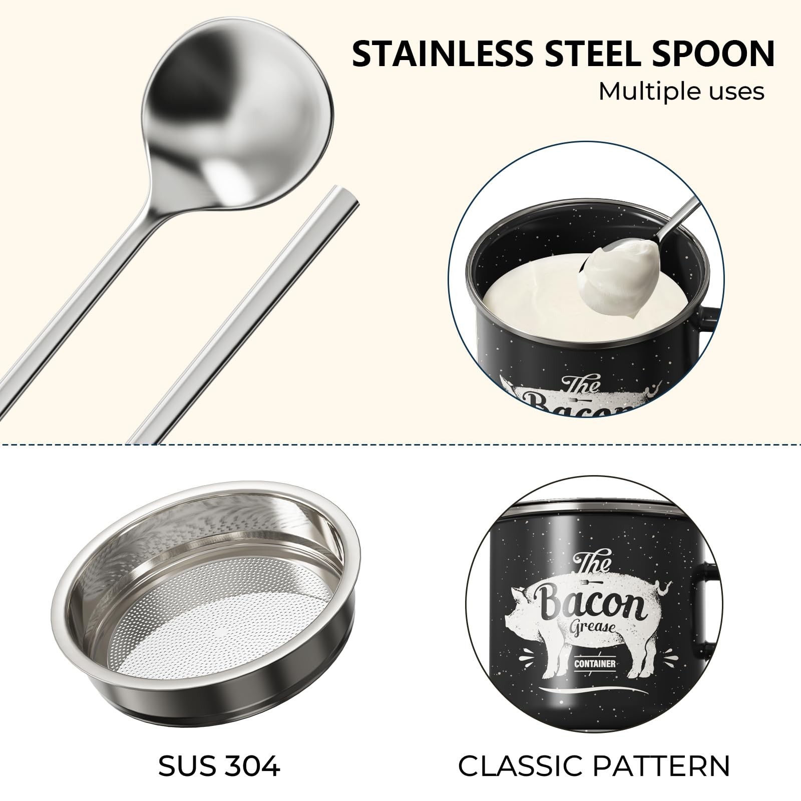 Mini Bacon Grease Container With Strainer – 15OZ Enamel Grease Saver, Farmhou…