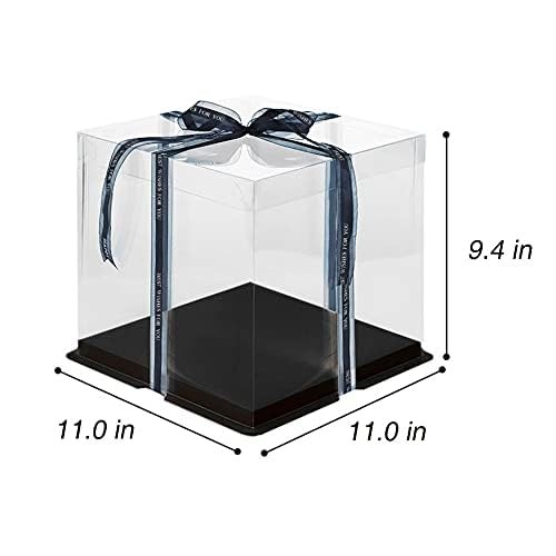 4 Pcs Black 10 Inch Clear Tall Cake Gift Box Transparent Display Ribbon