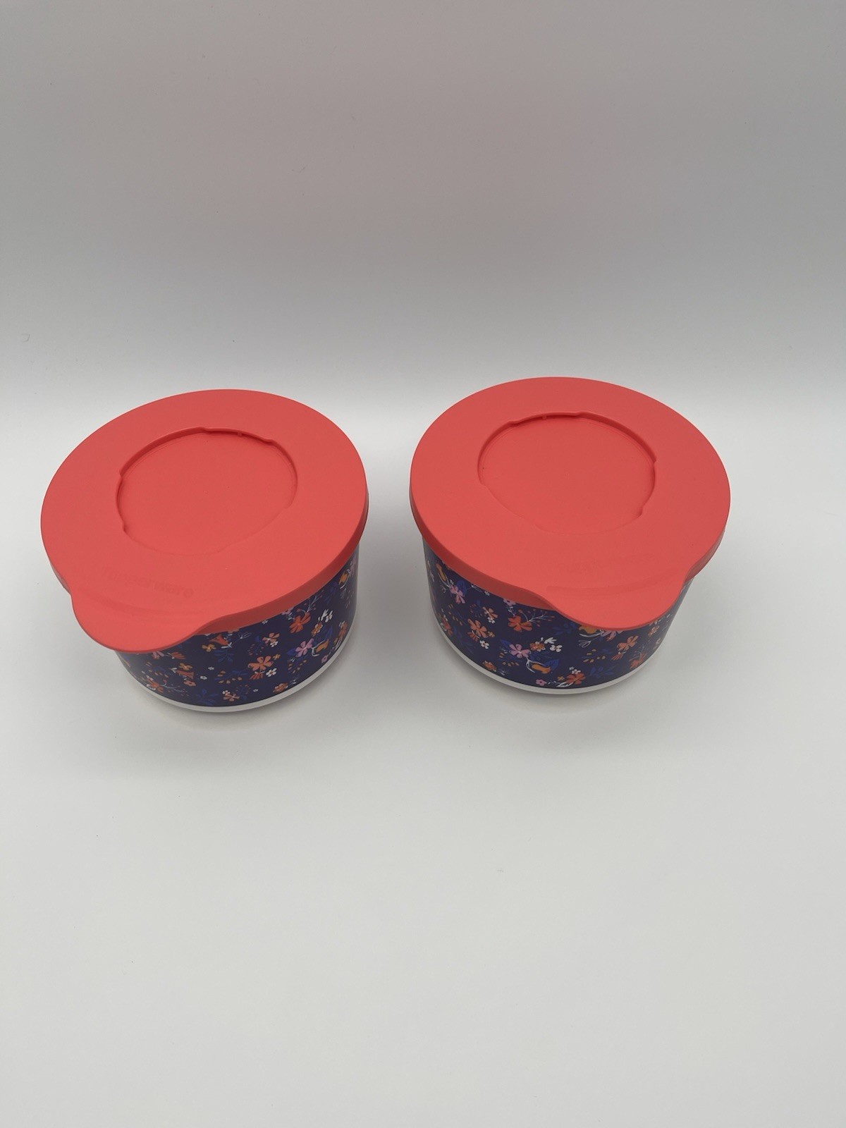 Tupperware Bowls Set of 2 3.25 Cup Floral Pink Blue Serving Dishes