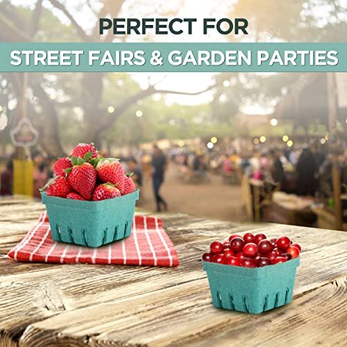 [44 Pack] Pint Green Molded Pulp Fiber Basket for Fruit and Vegetable