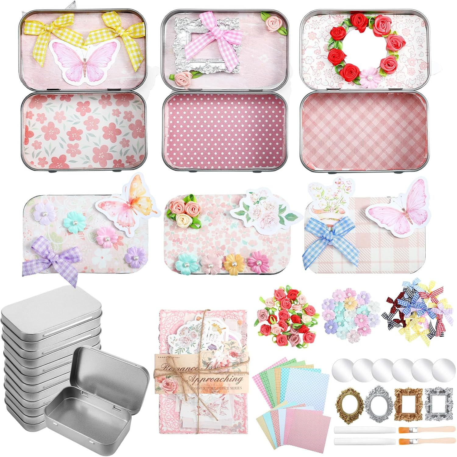 6 Set DIY Small Metal Hinged Tin Box and Wallet Craft Kit Include Rectangular Ti