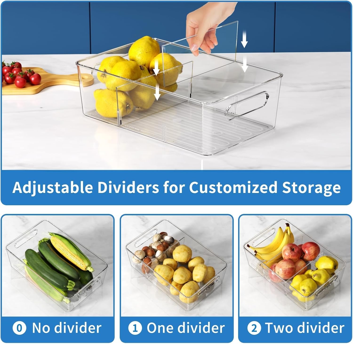6 Pack Pantry Organizers and Storage,Clear Plastic Containers with 2 Dividers…
