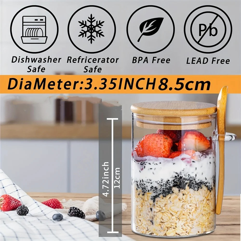 Overnight Oats Containers with Lid 1/2/3/4Pack 16Oz Airtight Glass Jars with Spo
