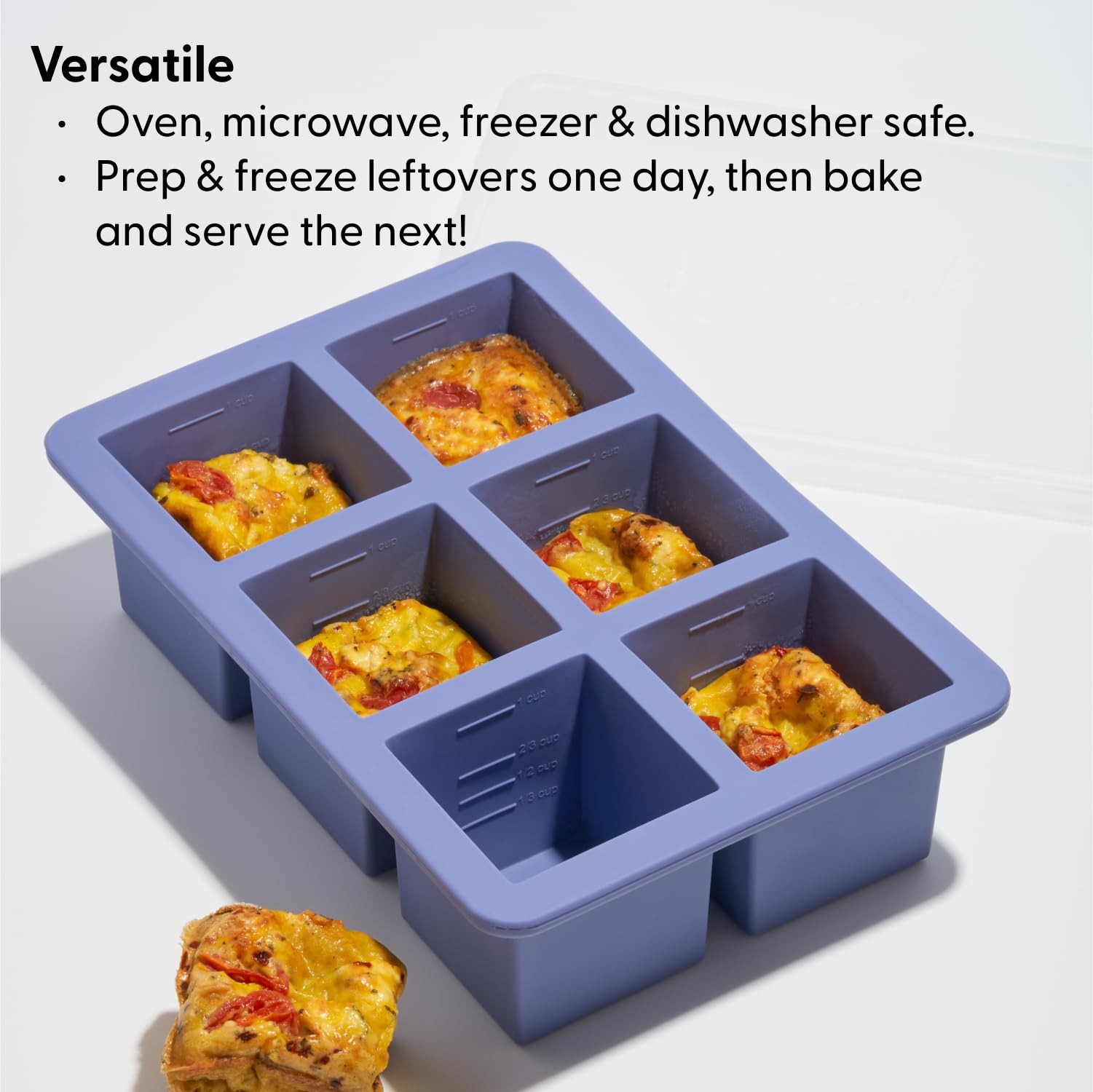 Cup Cubes Silicone Freezer Tray with Lid, Blue, Makes 6 Perfect 1-Cup Portion…