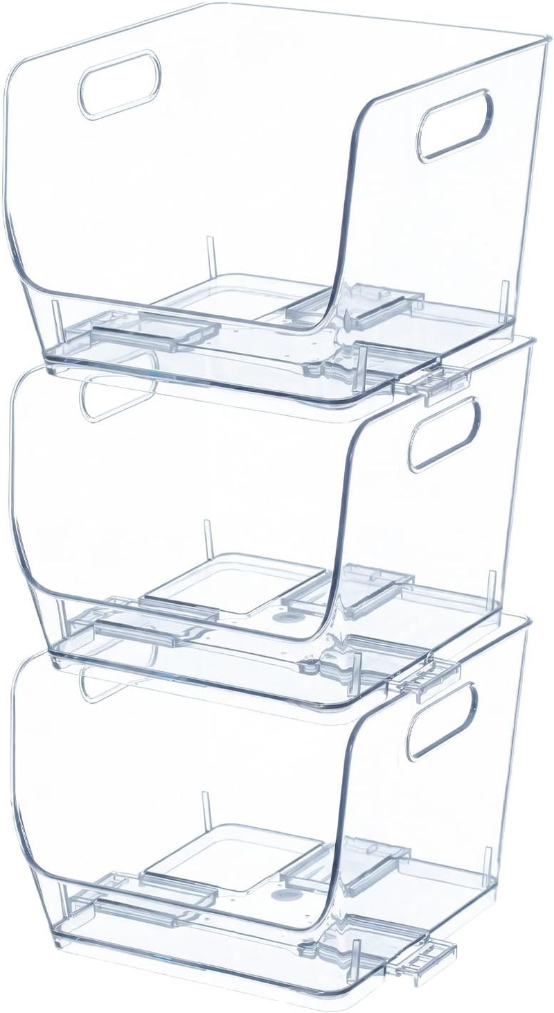 9-Inch Open-Front Clear Storage Bin with Easy-Grip Handle Stackable Transparent