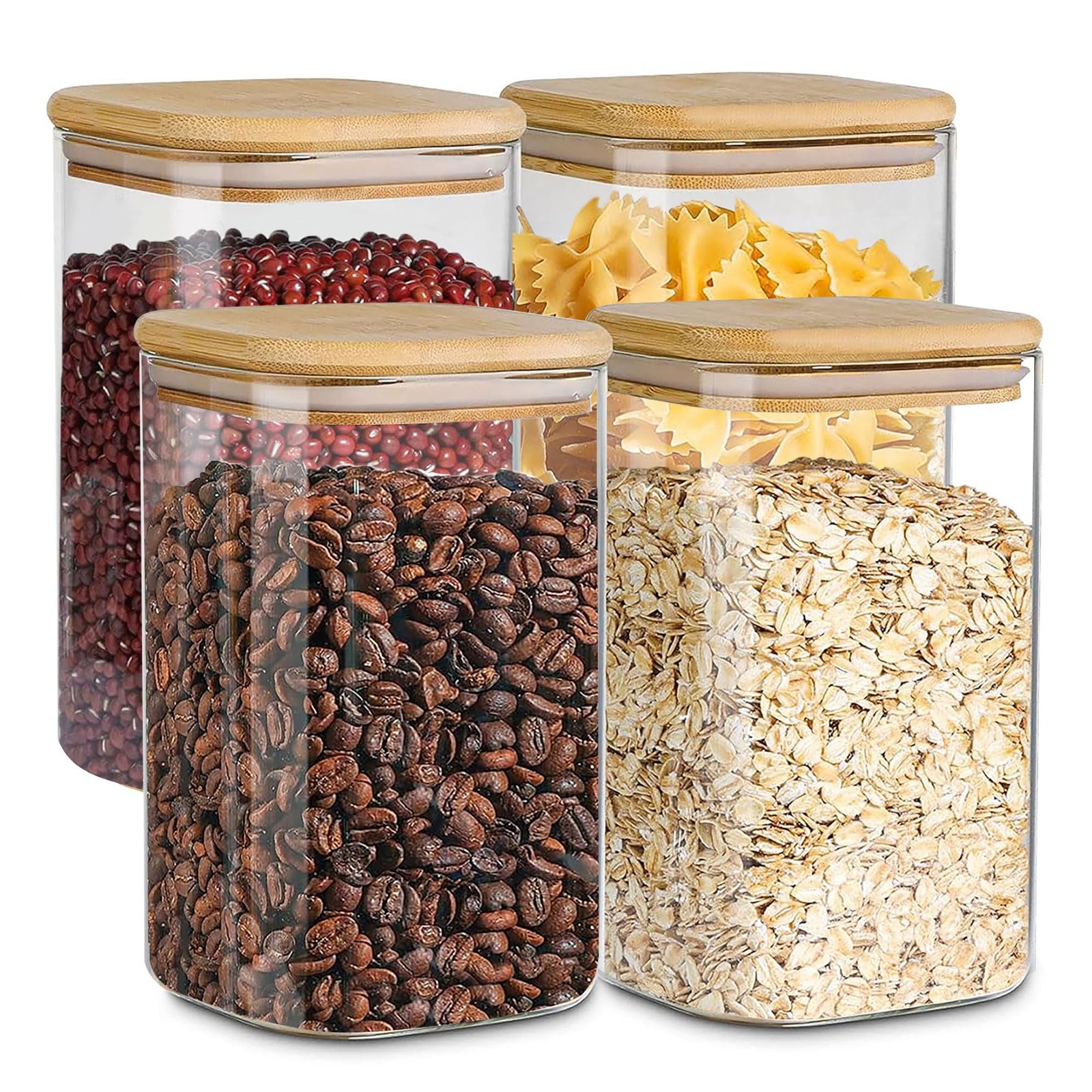 Glass Storage Containers with Airtight Bamboo Lids Set of 4,Pantry Food Stora…
