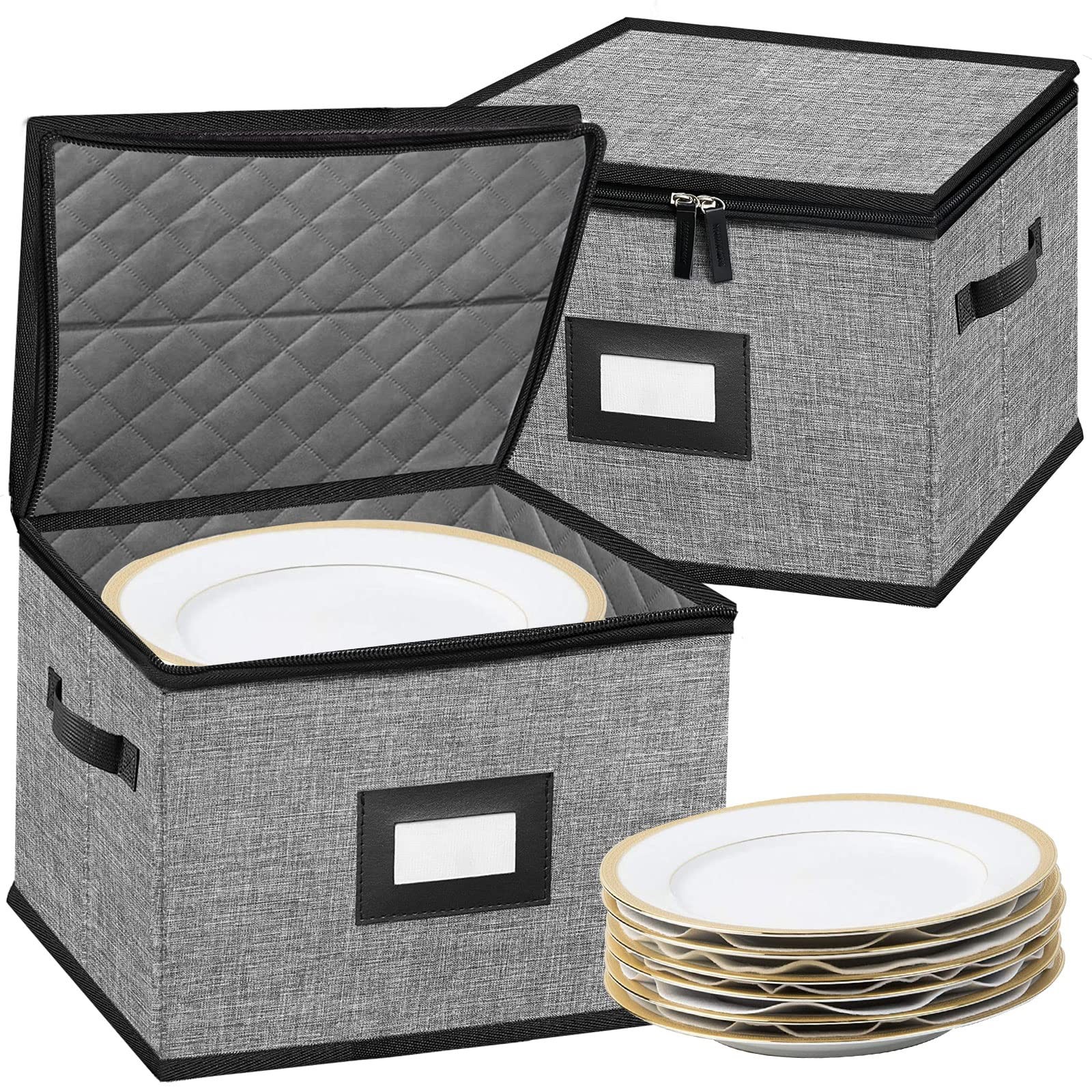 ouruer China Storage Containers-Quilted Dish 12″L x 12″W x 8″H, Dark Grey