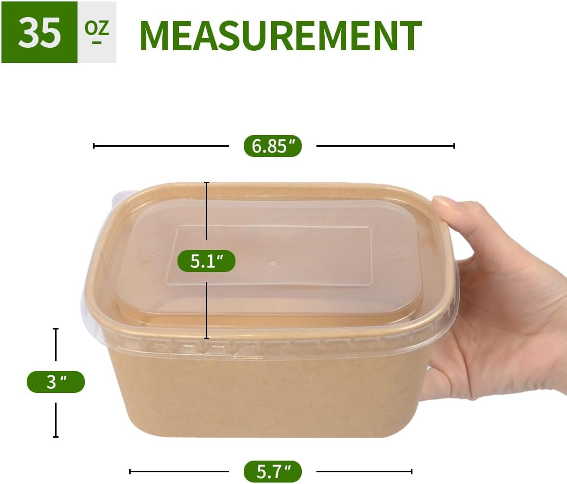 35 oz Paper Meal Prep Containers with Lids 50 Pack Hot and Cold Use | Microwavab
