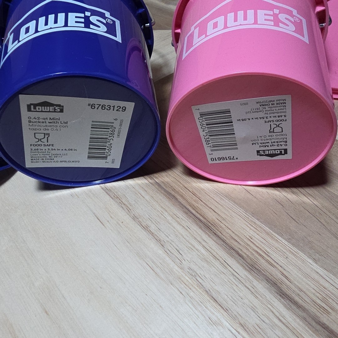 VIRAL ~ Lowe’s Mini Buckets With Lids ~PINK & Blue ~ HIS & HERS ~FOODSAFE~ Rare