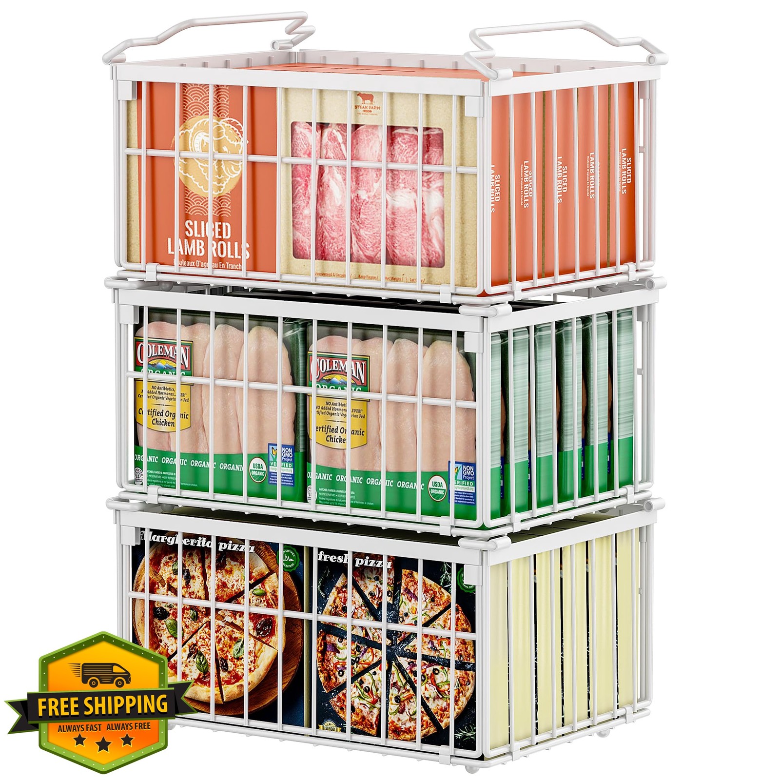 MSERCUOR Freezer Organizer Bins White 3 Pack