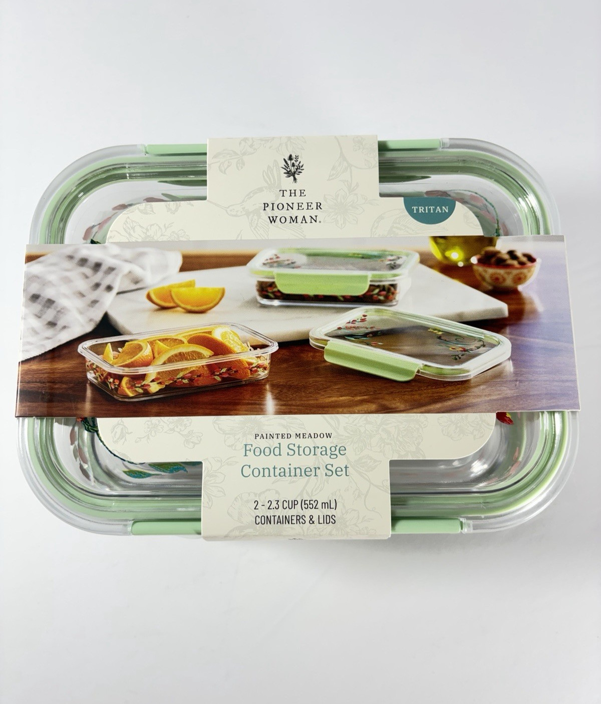 2 Pack Pioneer Woman Painted Meadow 2.3-Cup Tritan Food Storage Containers w/Lid