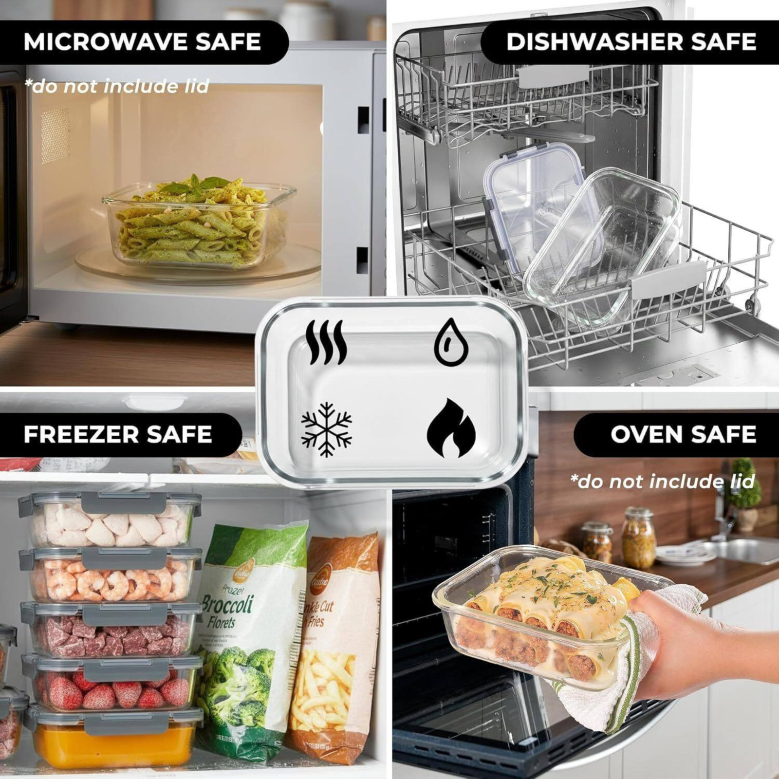 Zulay Kitchen Glass Meal Prep Containers 5 Pack Airtight Lids BPA Free Gray