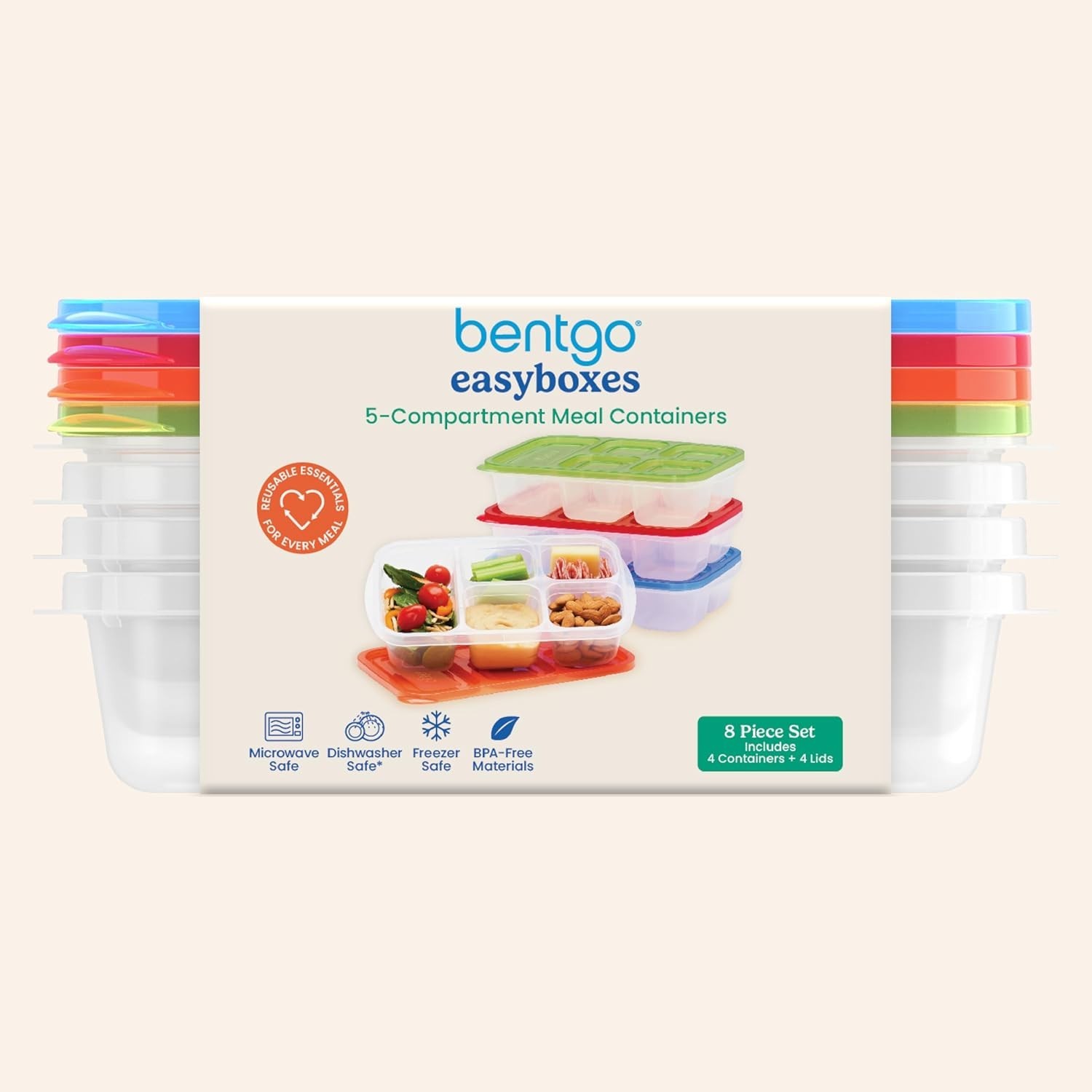 Reusable Easyboxes: Stackable Food Storage with 5 Compartments, Set of 4 Trays