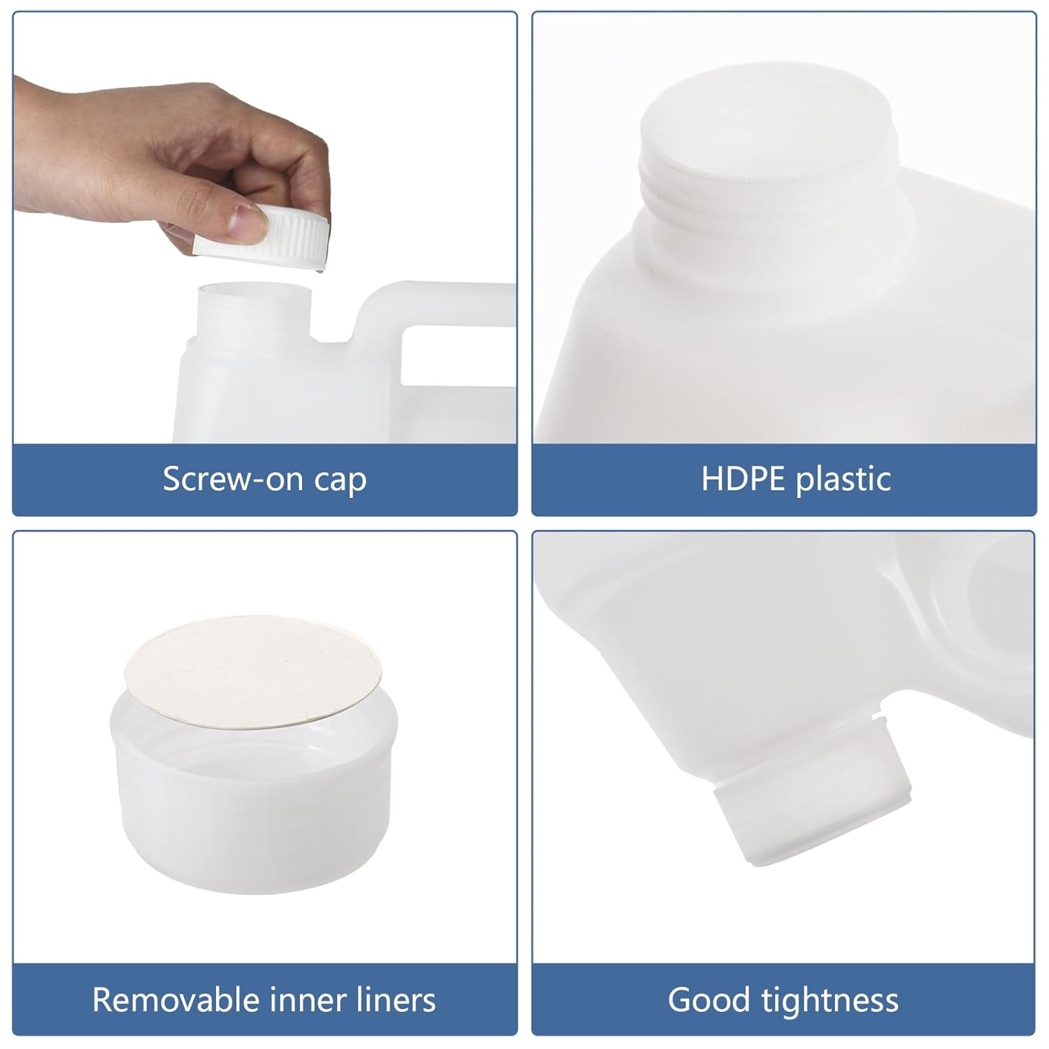 6 Pack 64 oz Clear Plastic Jugs with Lids Ergonomic Handle Water Containers