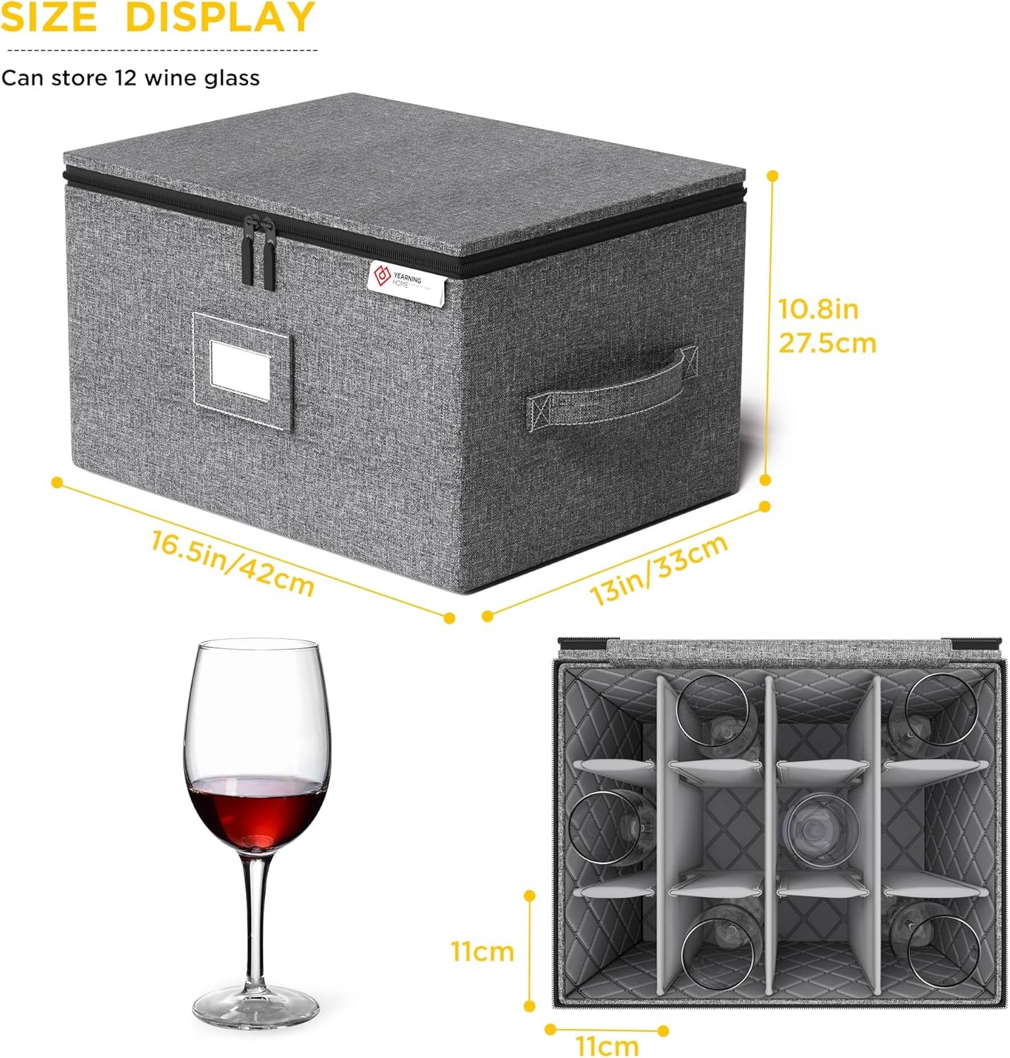 2 Pack Wine Glass Storage Box with Dividers,Stemware Storage Cases with Sturdy