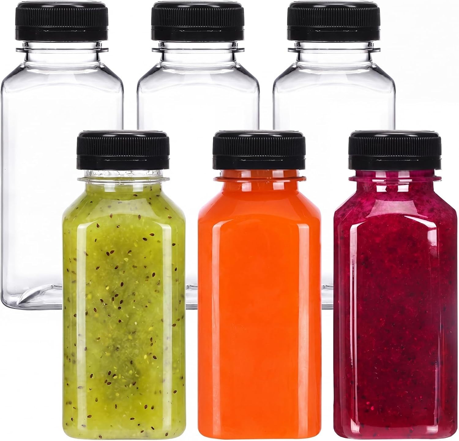 Botellas de Plastico para Jugos con Tapas Envases Reutilizables de 8/16oz 6 Pz