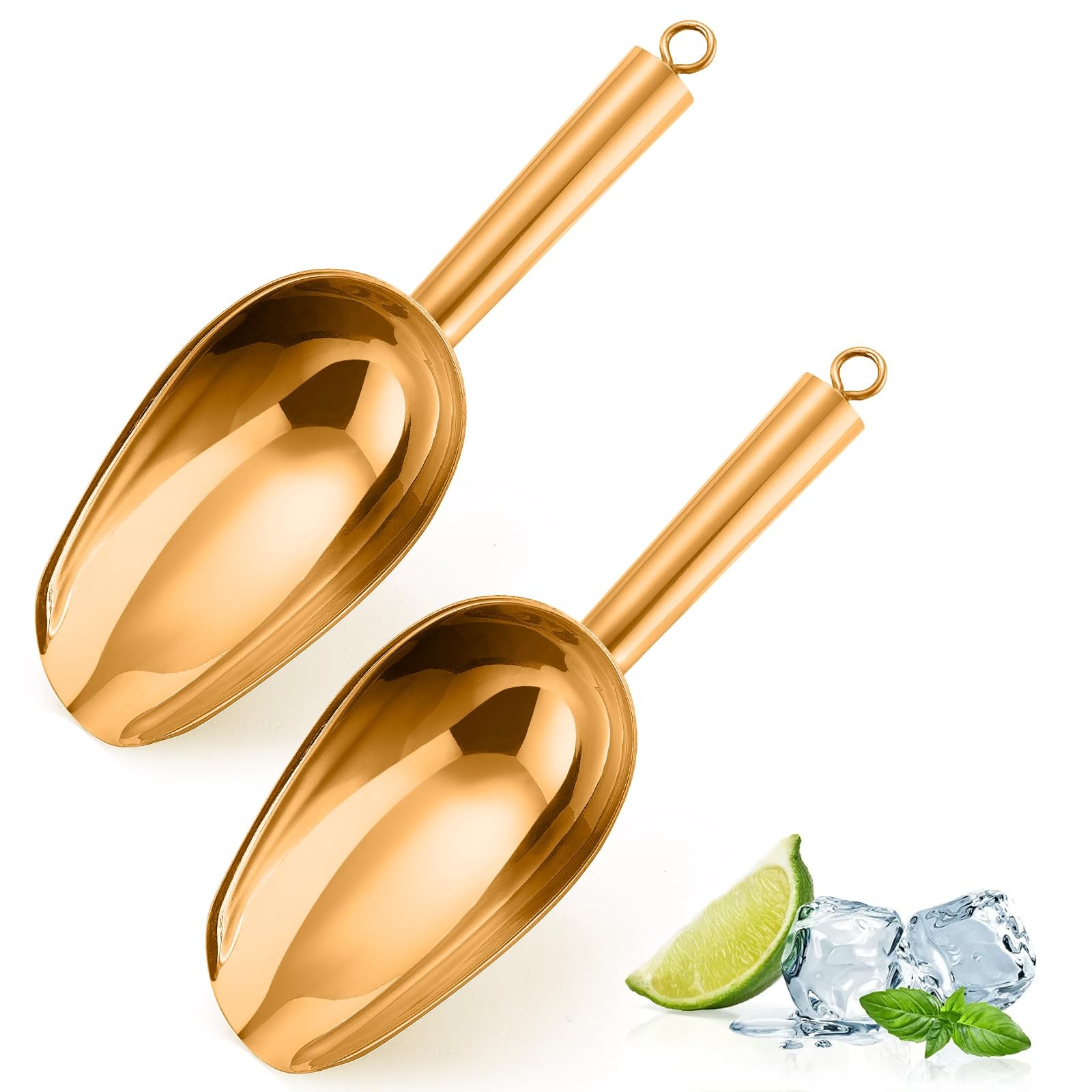 2 PCS Gold 3 Ounce Ice Scoop Freezer Stainless Steel Small Food Kitchen Bar