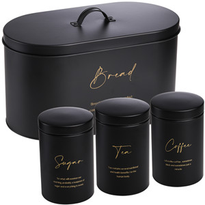 Set of 4 Bread Box and Canister Set for Kitchen Countertop, Metal Bread Bin