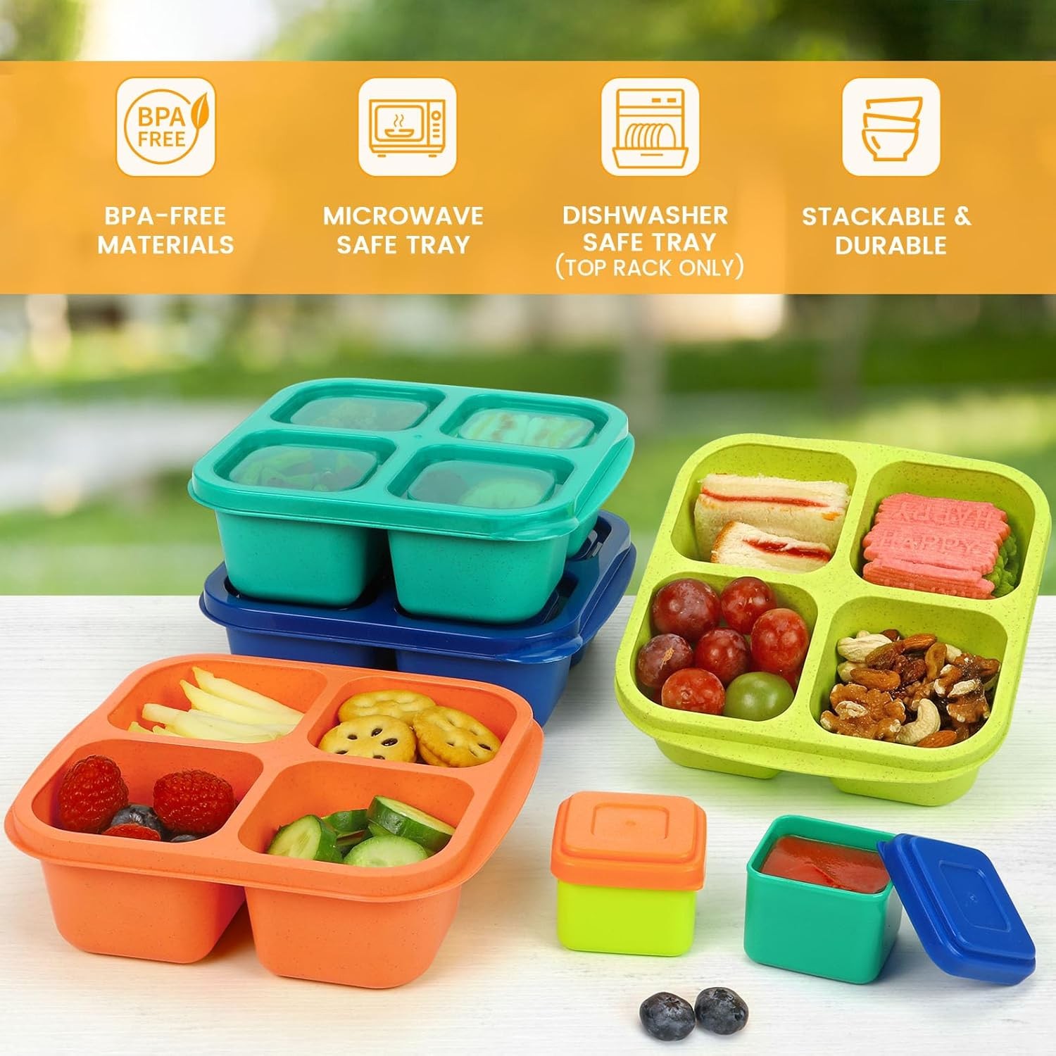 Caperci Lunchable Snack Containers – 4 Pack Bento Boxes Jewel Brights