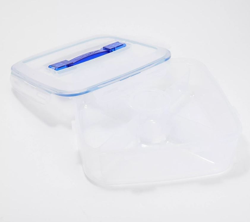 LocknLock Large Square Appetizer Tray w Handle Lid, Divider, K67908 Clear