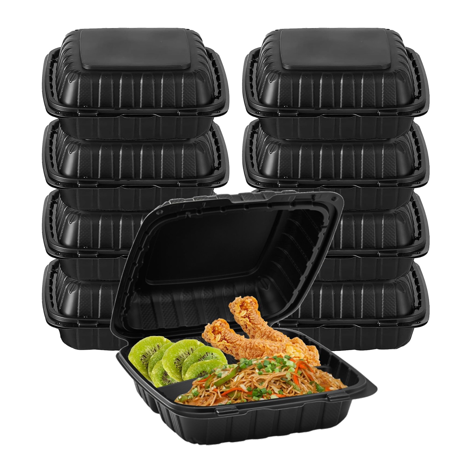 8″ X 8″ 3-Compartment To Go Food Take Out Containers Boxes With Lids | 50 Pac…