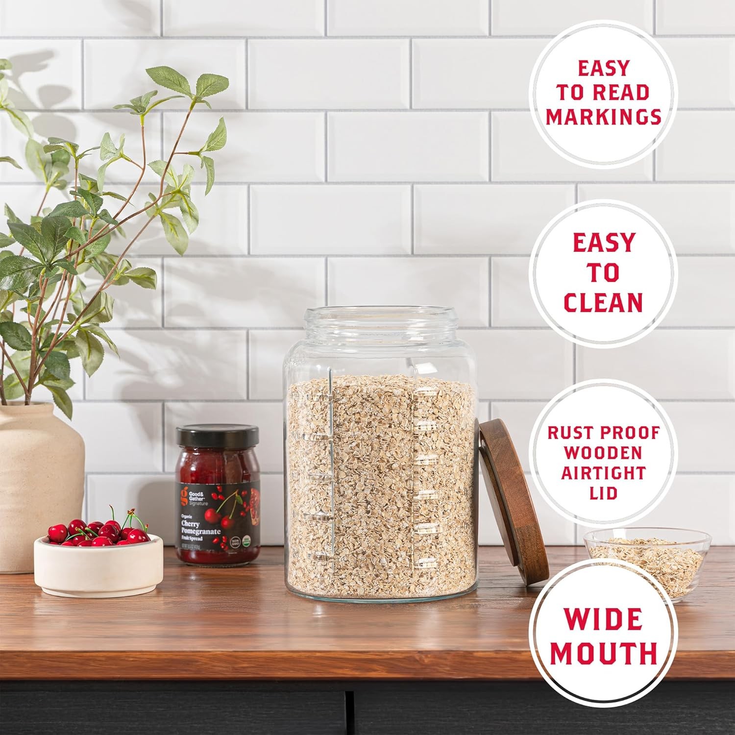 1 Gallon Glass Mason Jar with Airtight Wooden Lid, Wide Mouth Large Food Storage