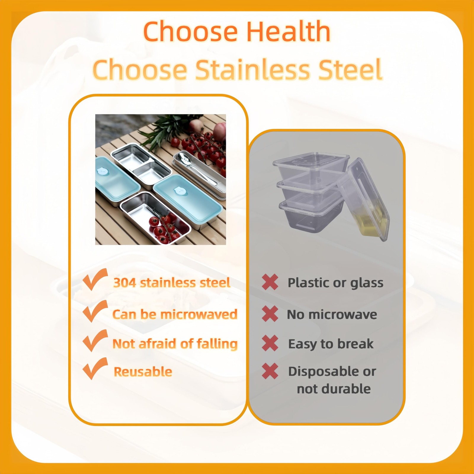 Osiunav 2Pcs Stainless Steel Food Containers,Reusable Two Double-Boxes