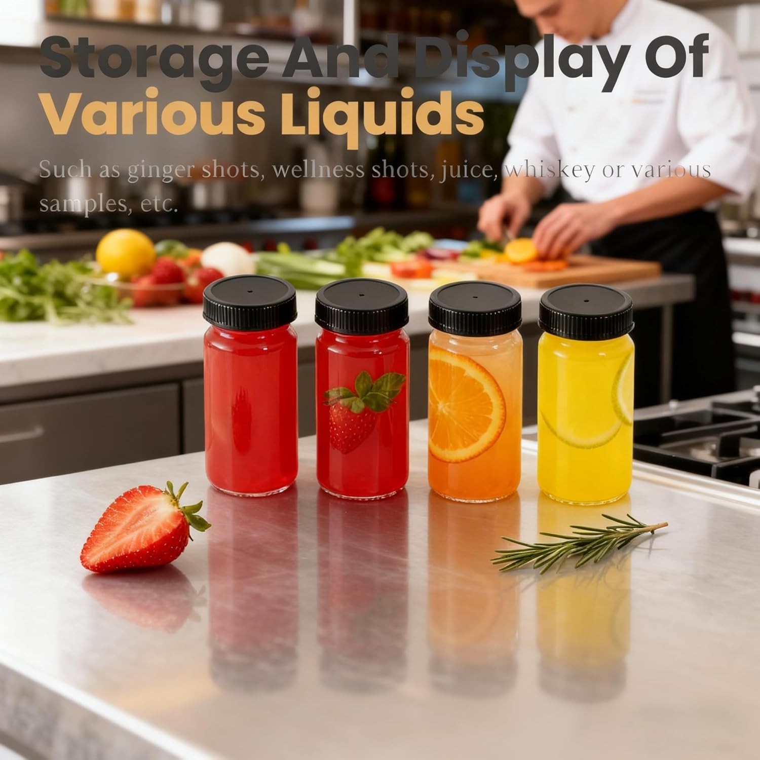 12 Pack 2 oz Glass Shot Mini Bottles with Black Lids – Reusable Leakage-Proof…