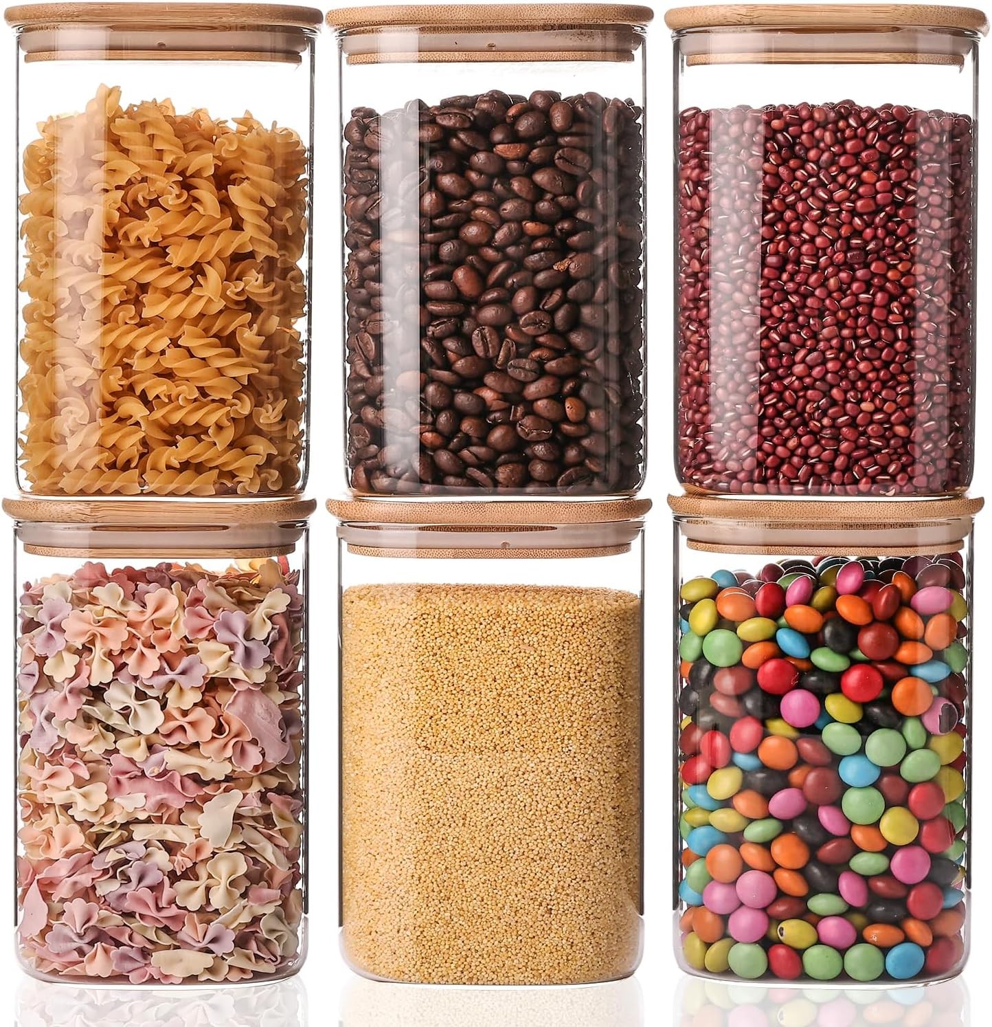 Glass Storage Jars 6 Pack 37oz Clear Glass Food Storage Containers with Airtight