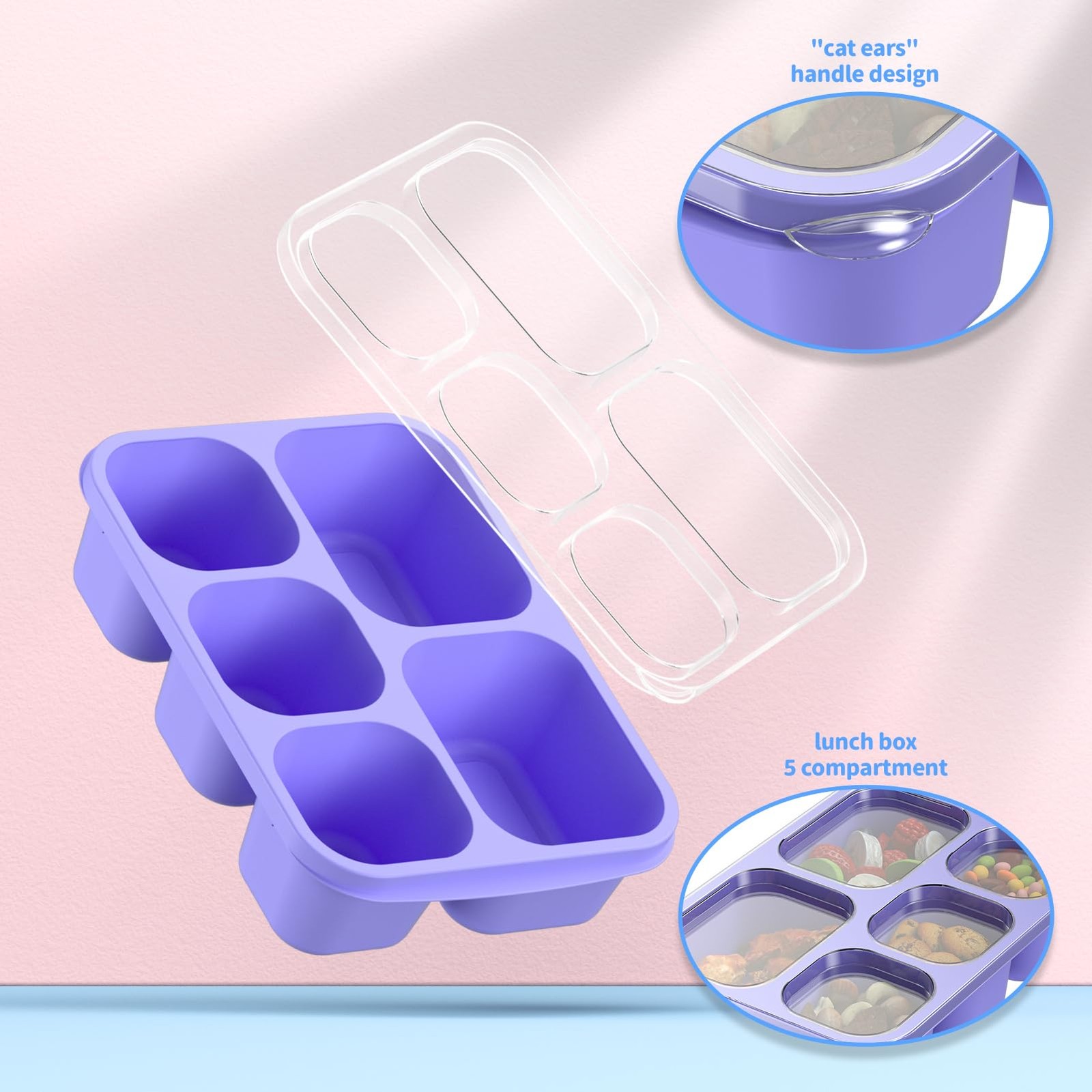 Bento Box Adult Lunch – 4 Pack, 5 – PP(Blue/Pink/Green/Purple)