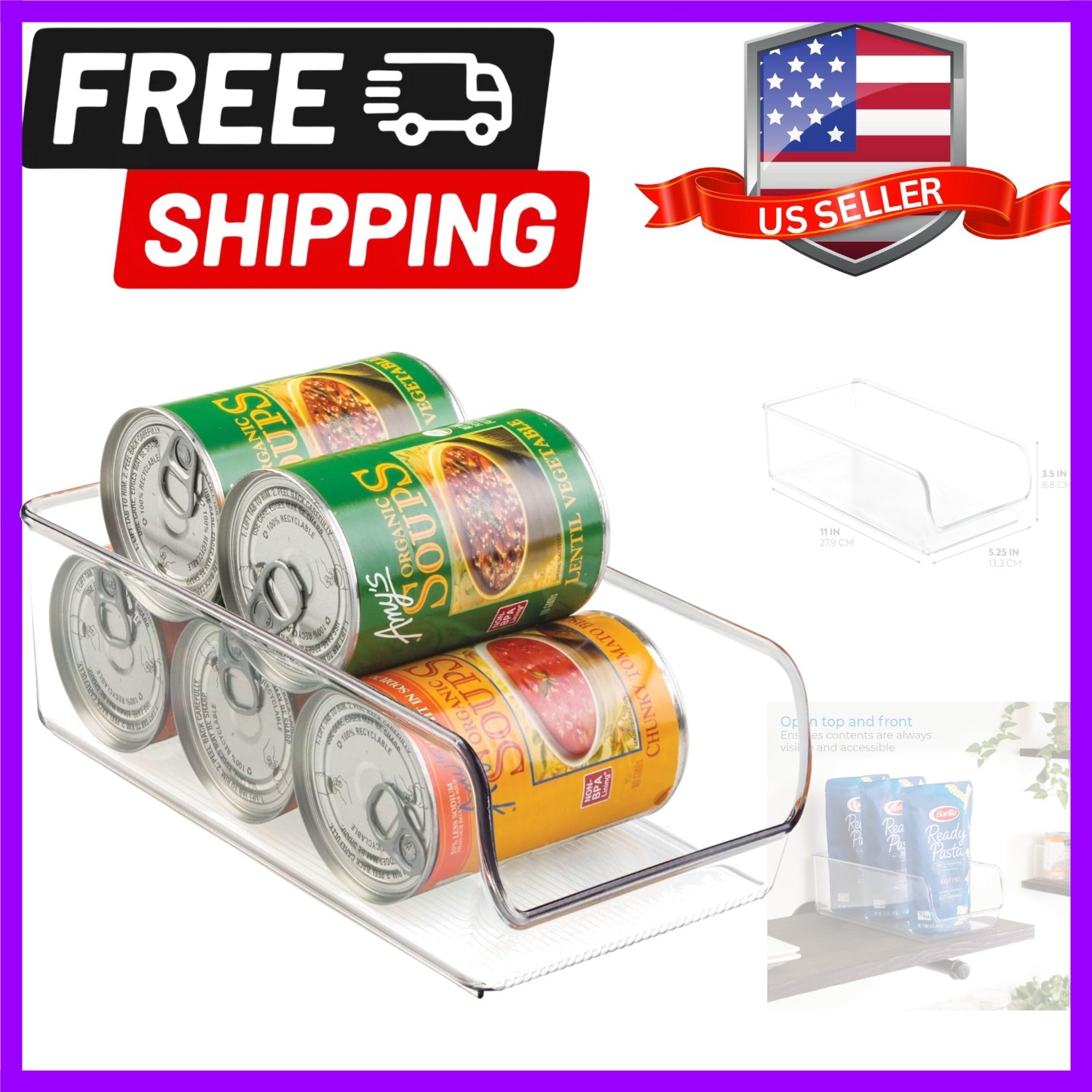 Linus Plastic Canned Food and Soda Can Organizer with Lid for Refrigerator, F…