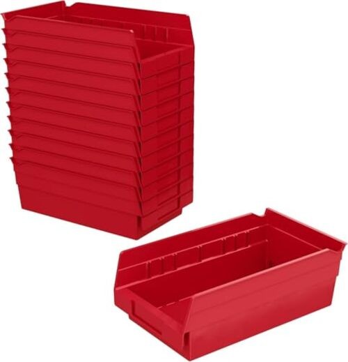 30130 Plastic Shelf Bins, Heavy Duty Storage Bins for Garage, Red Bin Box