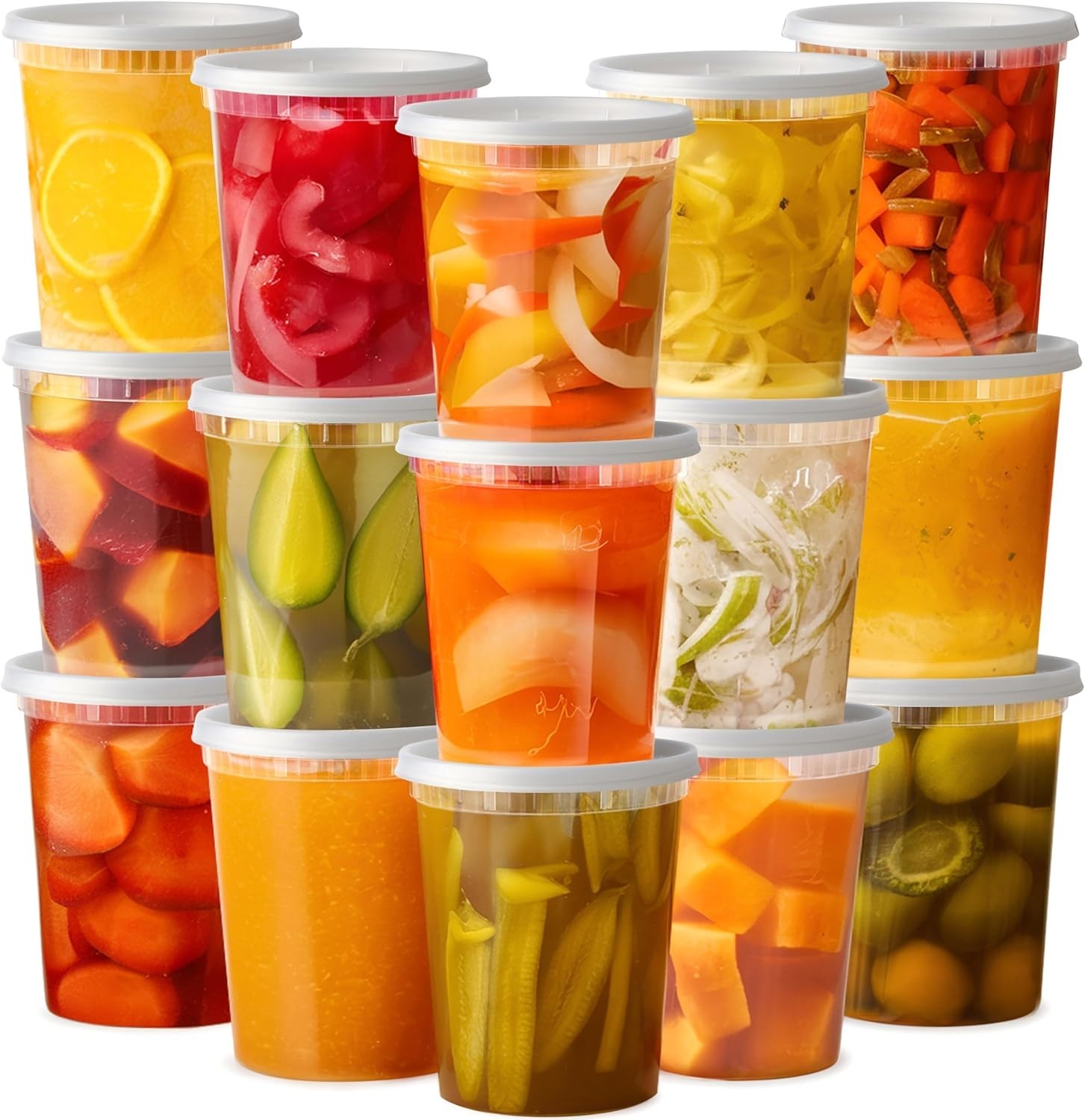 [32 oz. 24 Count Plastic Food Storage Deli Containers W/ Lids Disposable Soup