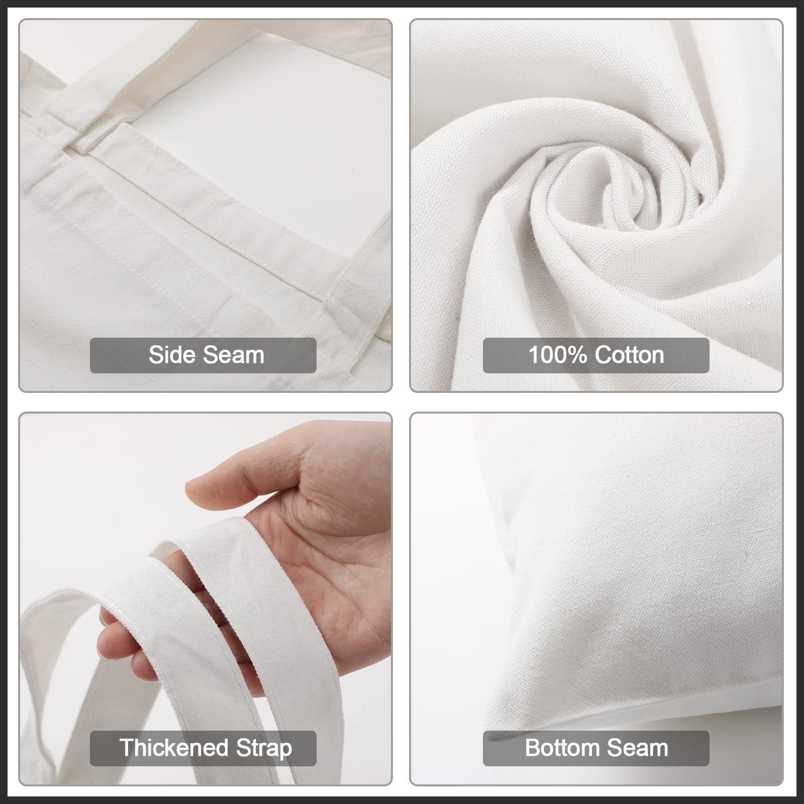 Roowest 60 Pack Canvas Tote Bags Bulk 16 X 15 Lightweight Medium Reusable