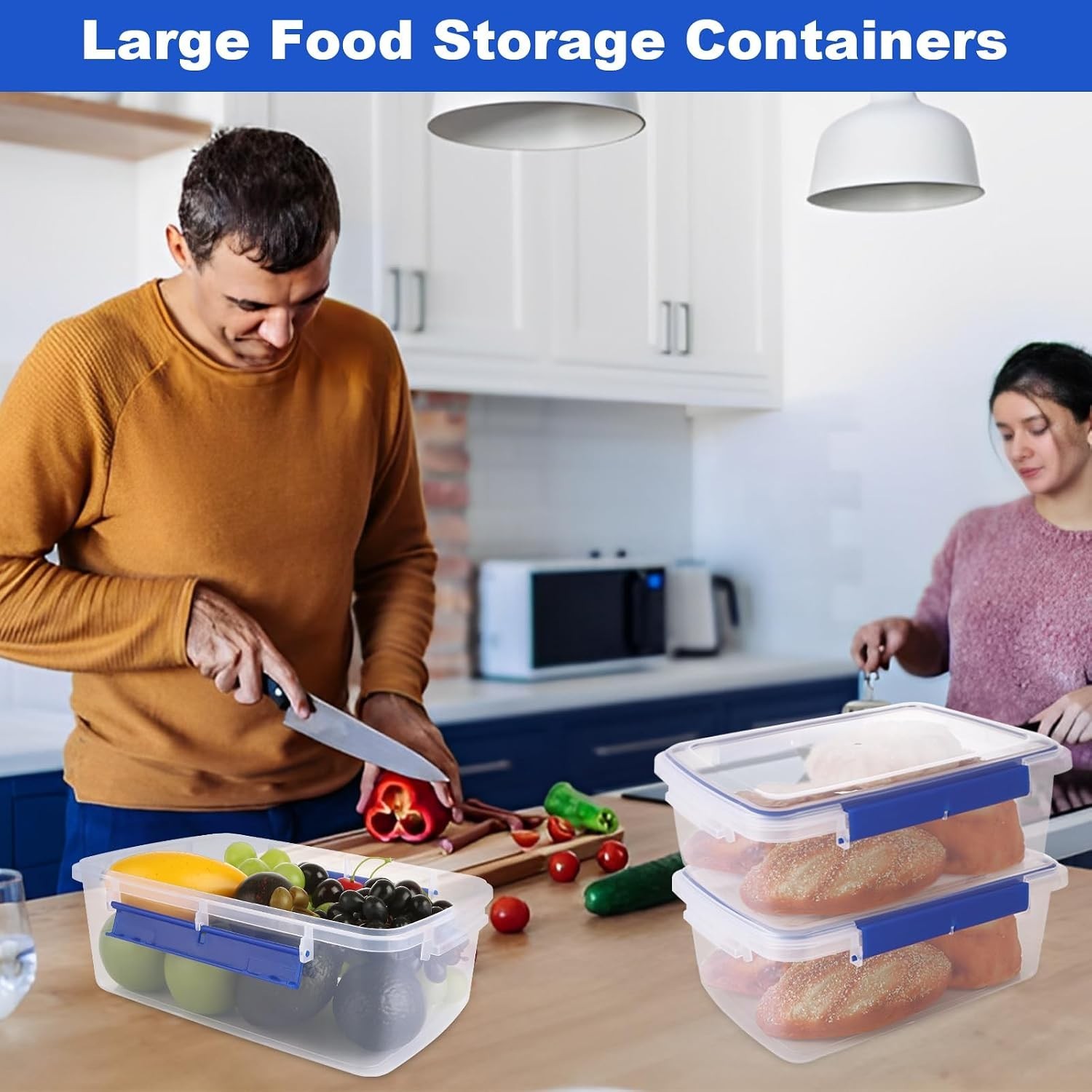 2 Pcs Large Food Storage Containers with Airtight Lid, 5.5L Reusable Meal Pre…