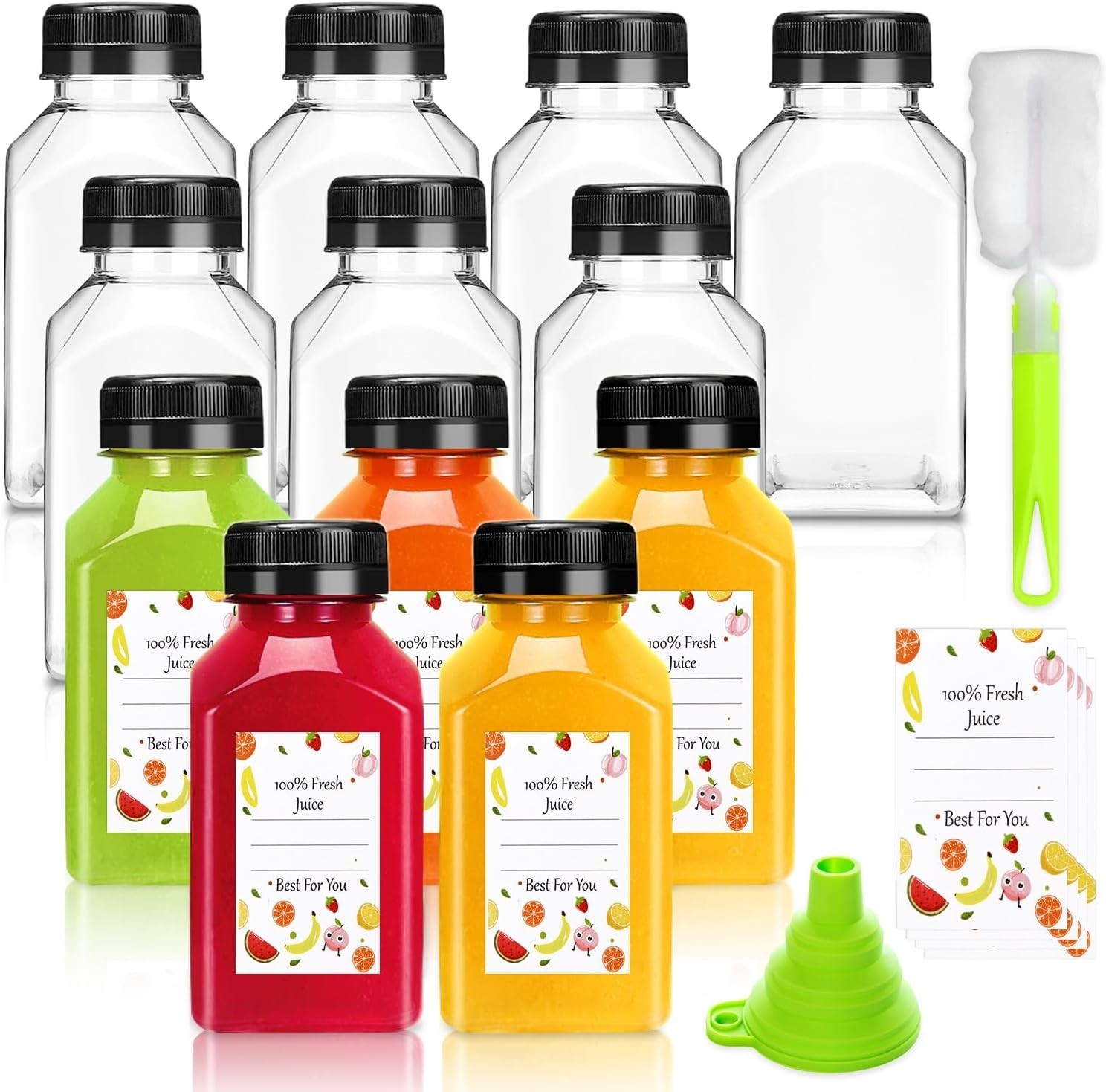 Plastic Juice Bottles with Caps 12 pcs – 4oz Reusable Juice Containers with T…