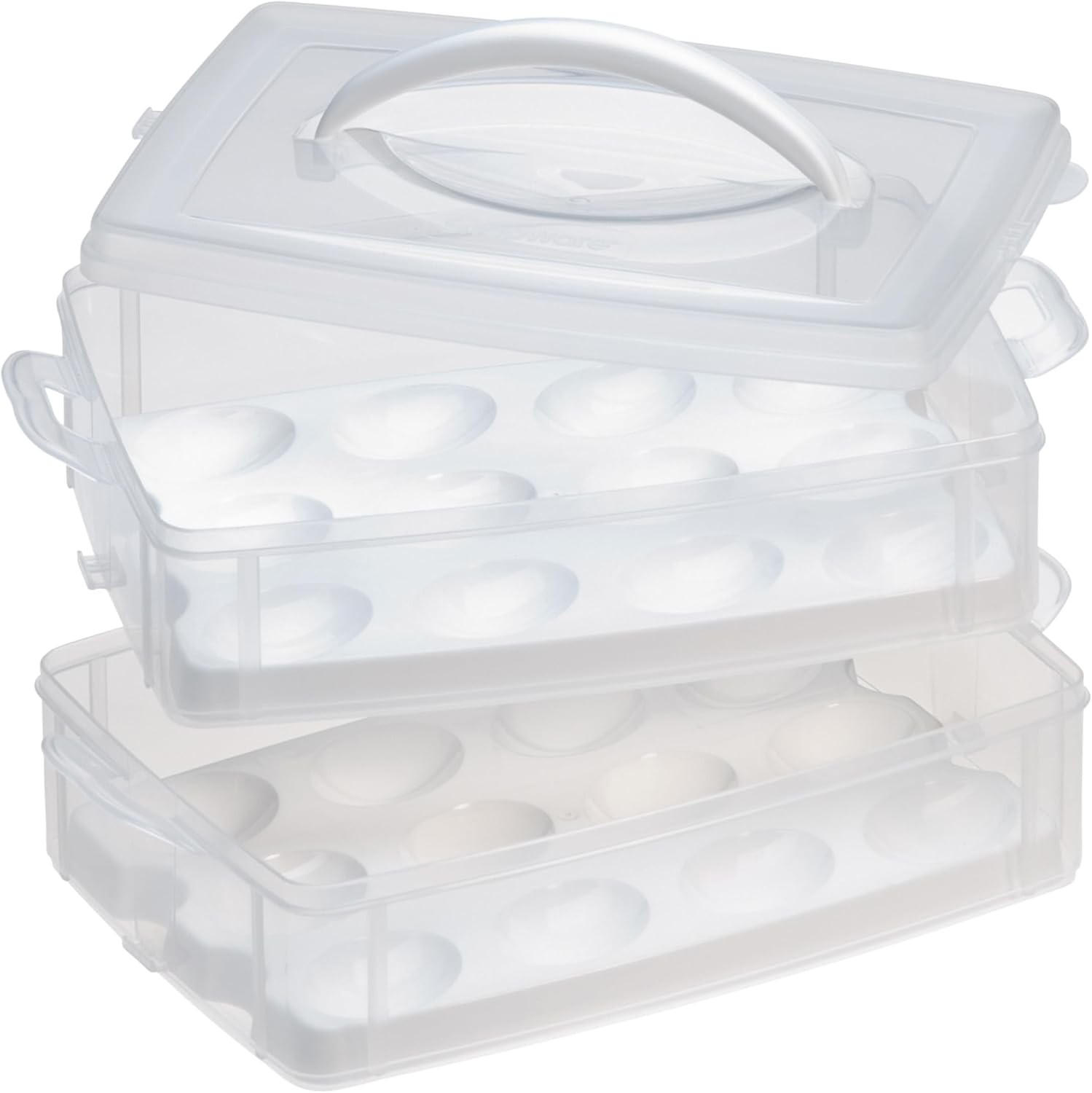 (2-Layer, 24 Eggs) Plastic Detachable Deviled Egg Carrier Storage Container With