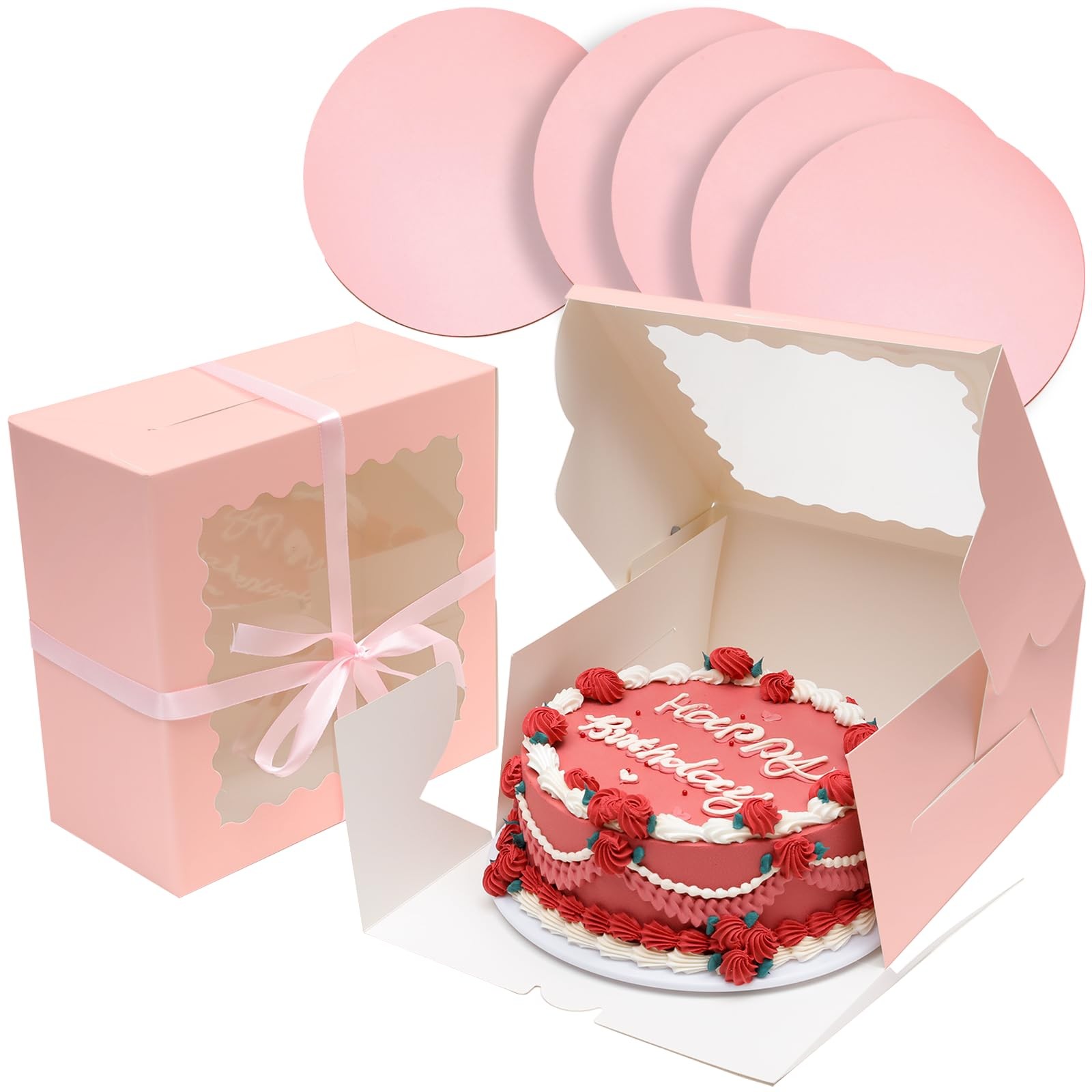 Bakepacker 8x8x5 Inches 36pcs Matte Pink Cake Boxes with Window 18-Packs (18 …