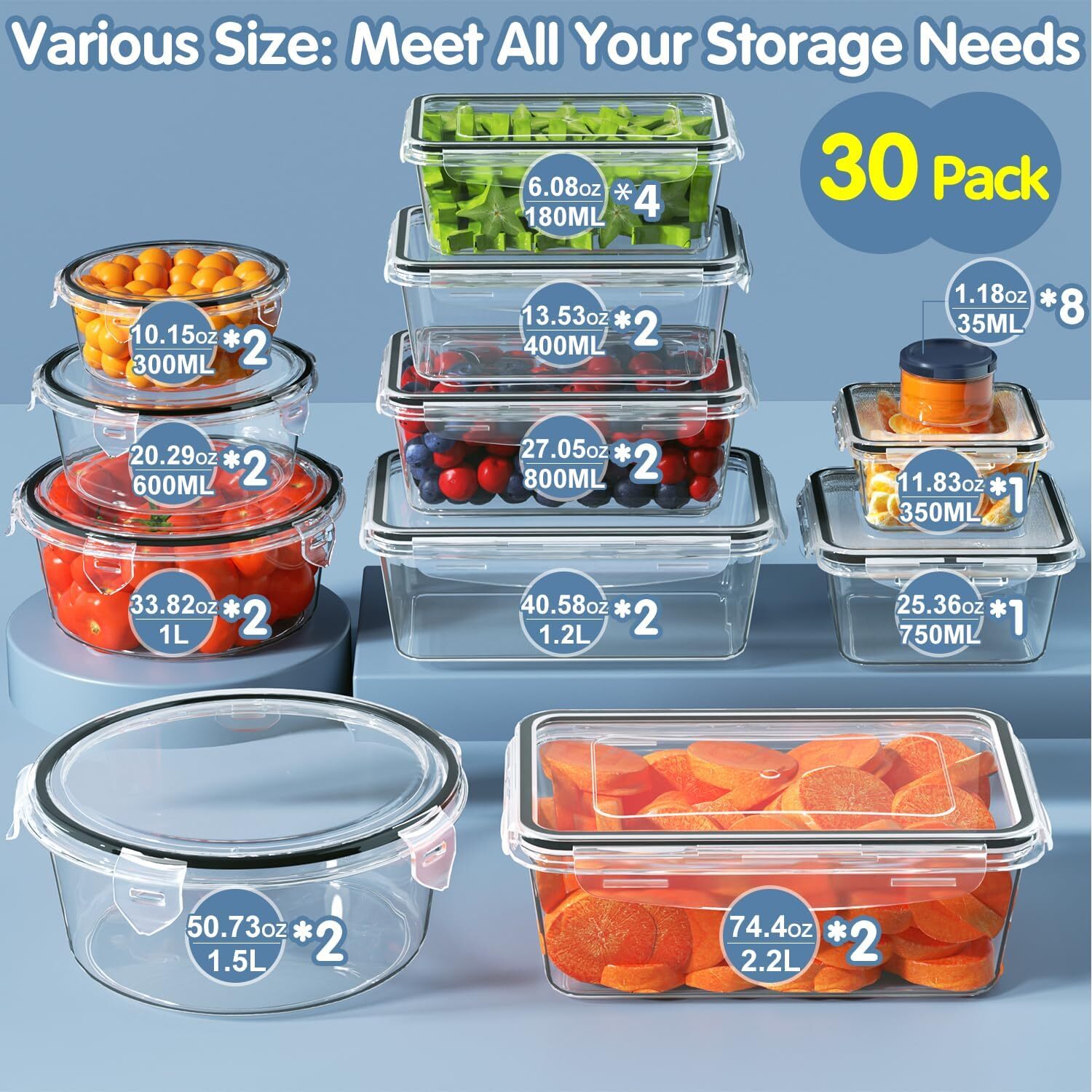 60-Piece Large Food Storage Containers Set – Leakproof, BPA-Free Plastic Lids