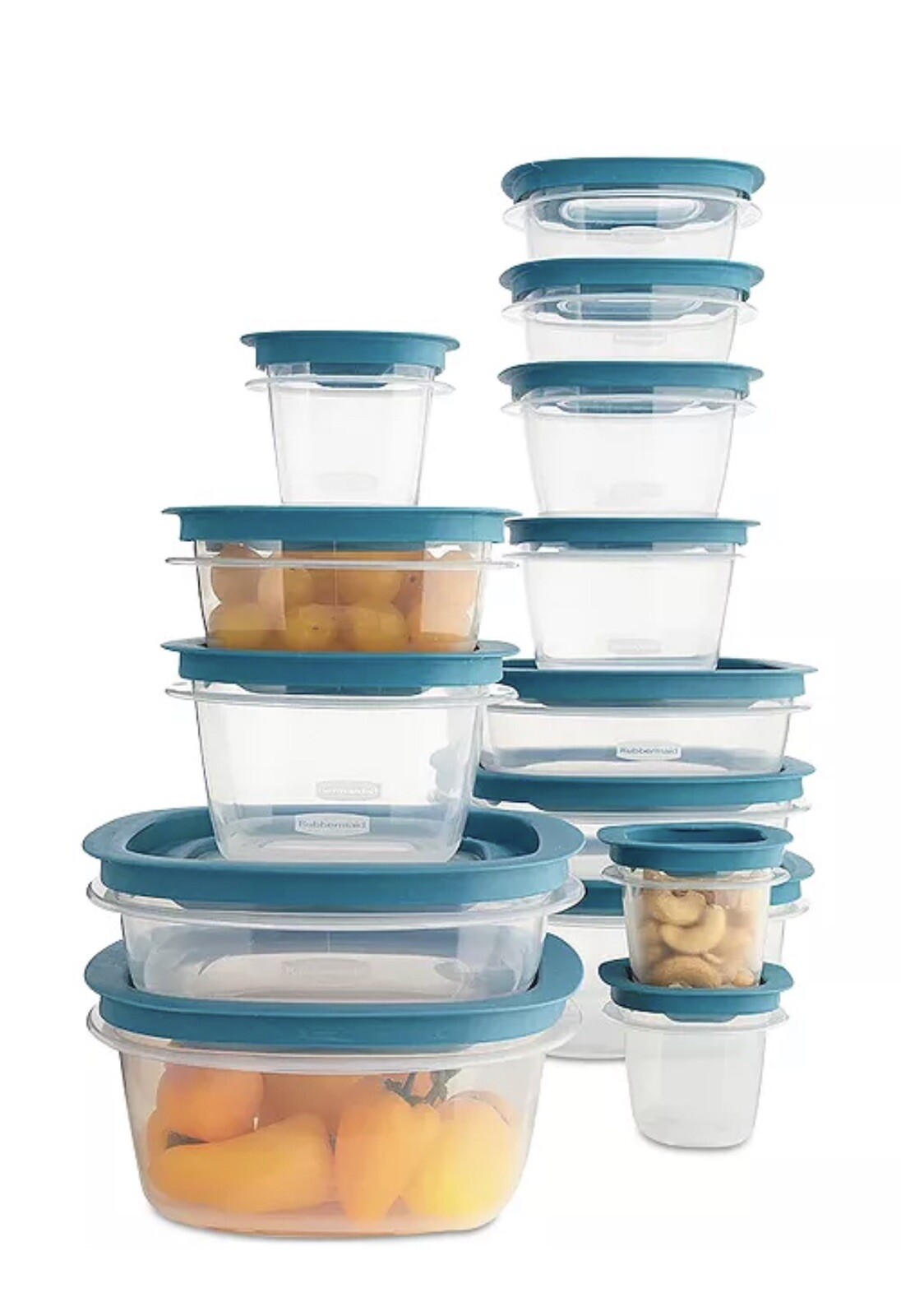 Rubbermaid Flex & Seal Set of 28 Variety Food Storage Containers, Teal Lids