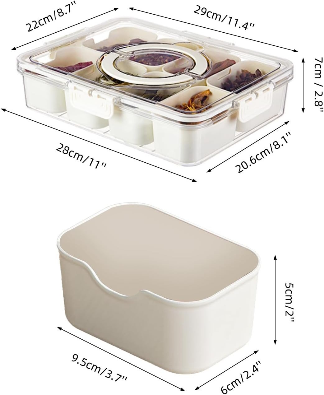 Air-Tight Snackle Box Container –Divided Serving Tray with Lid & Handle–Clear Sn