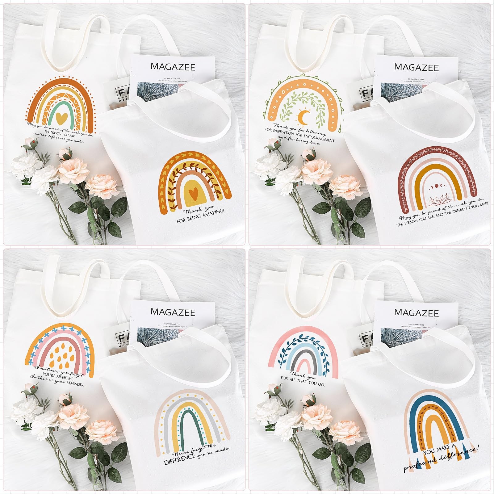 Sadnyy 20Pcs End Of Year Teacher Gift Rainbow Appreciation Gifts Canvas Tote