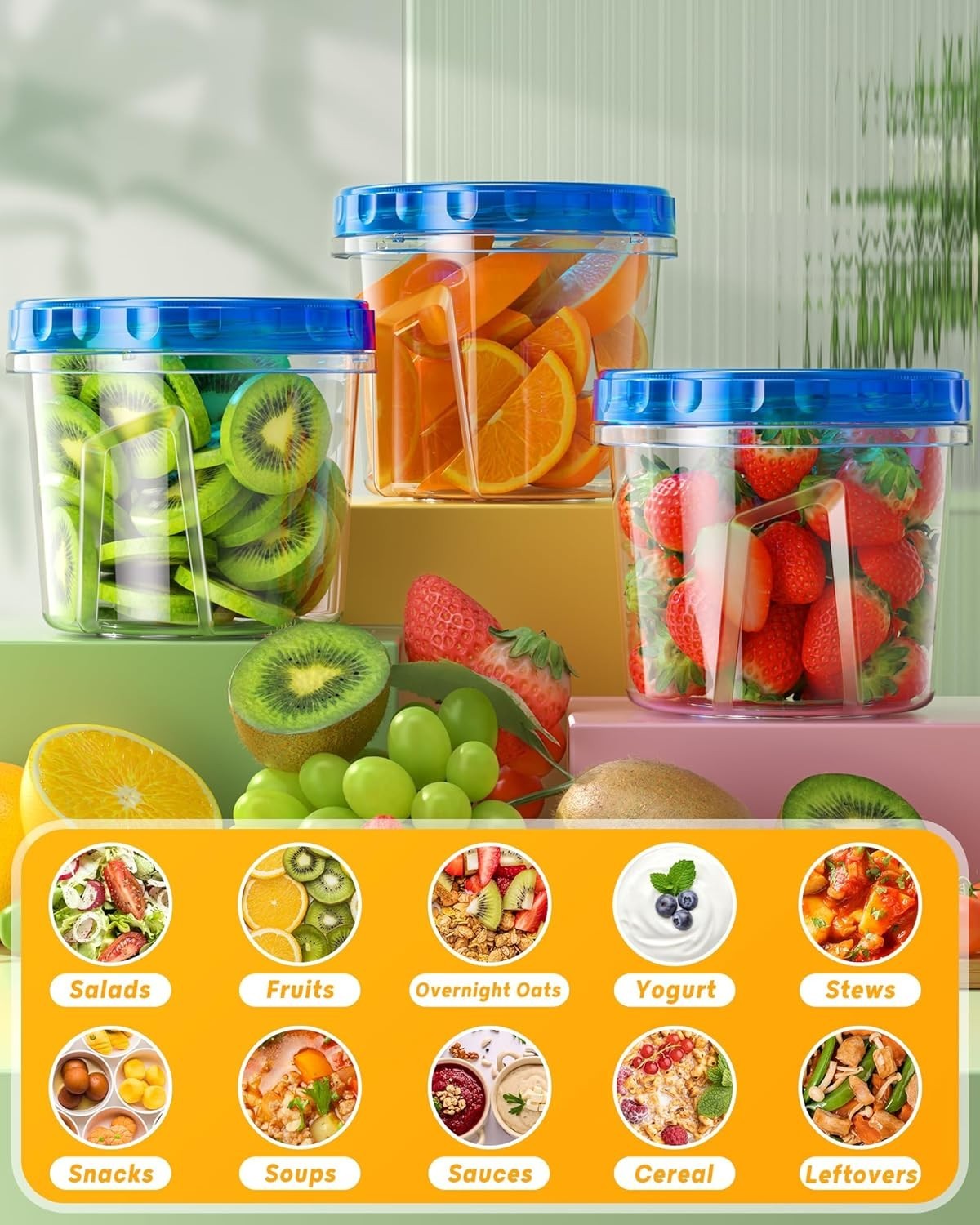 6 Pack 24oz Freezer Storage Containers with Lids, Leakproof, BPA Free