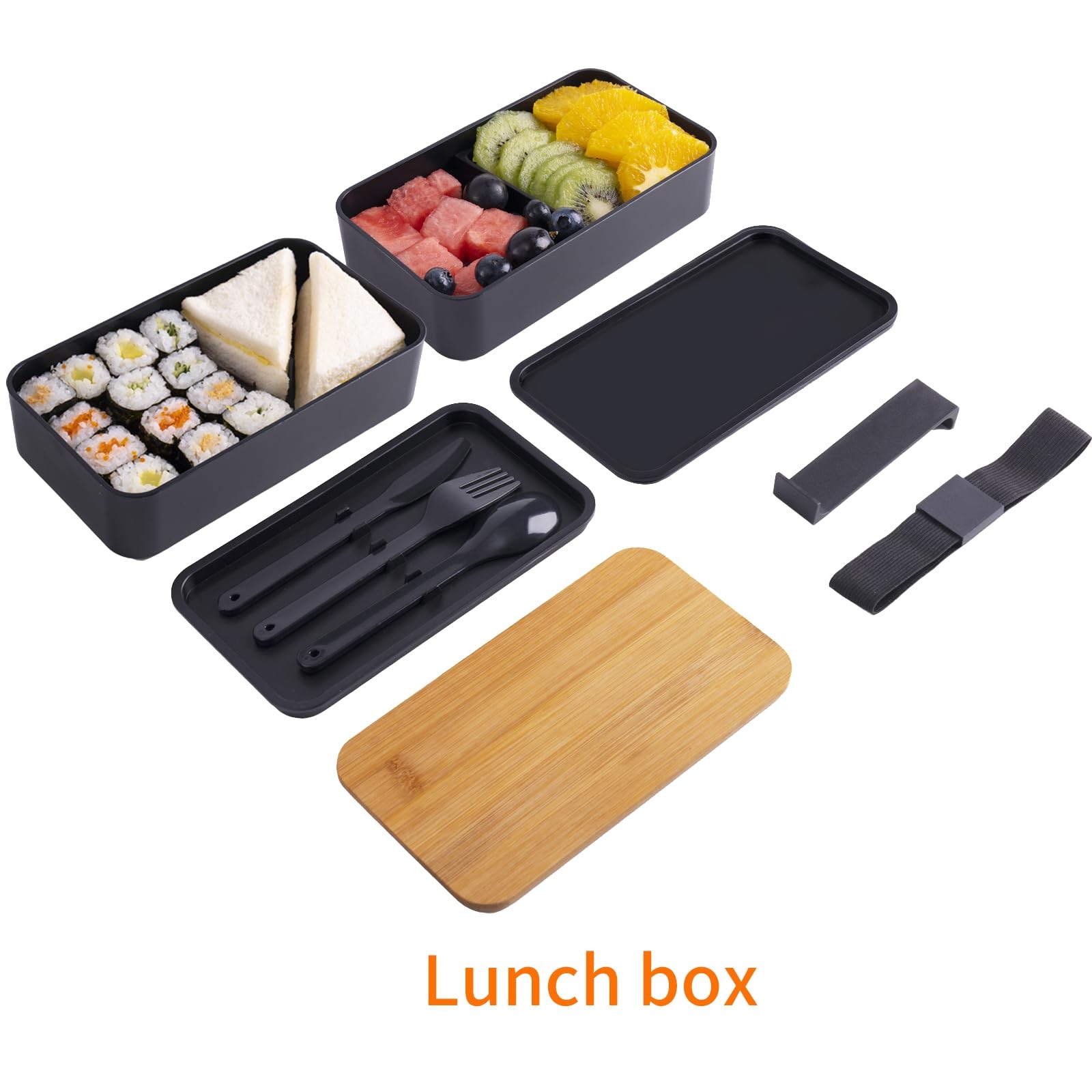 Bento Box Adult Lunch with lunch bag, 7.32 x 4.13 x 3.74 inches, Black