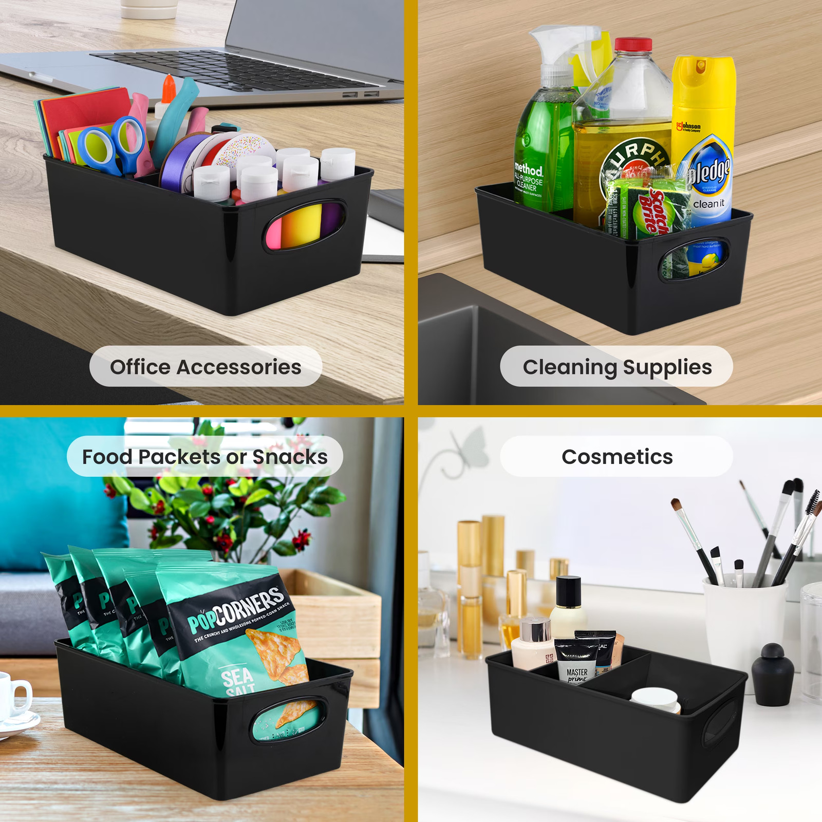 Pantry Bins for Food Organization and Storage, Black, Pack of 4