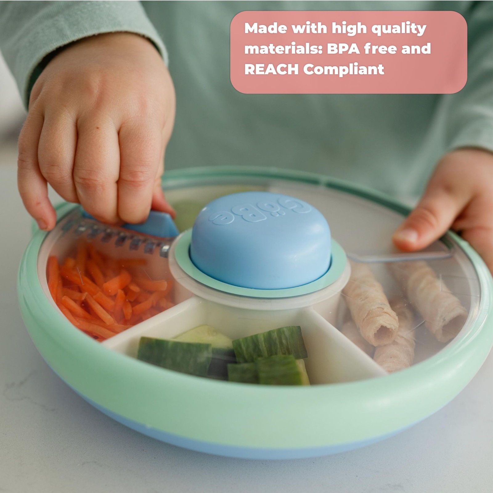 Kids Small Snack Spinner Slide Reusable Snack Container with 4 Compartment D…