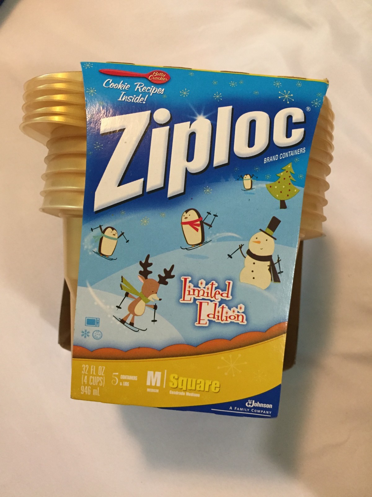 Ziploc Medium Square Gold Limited Edition Holiday 5 Containers 5 Lids New