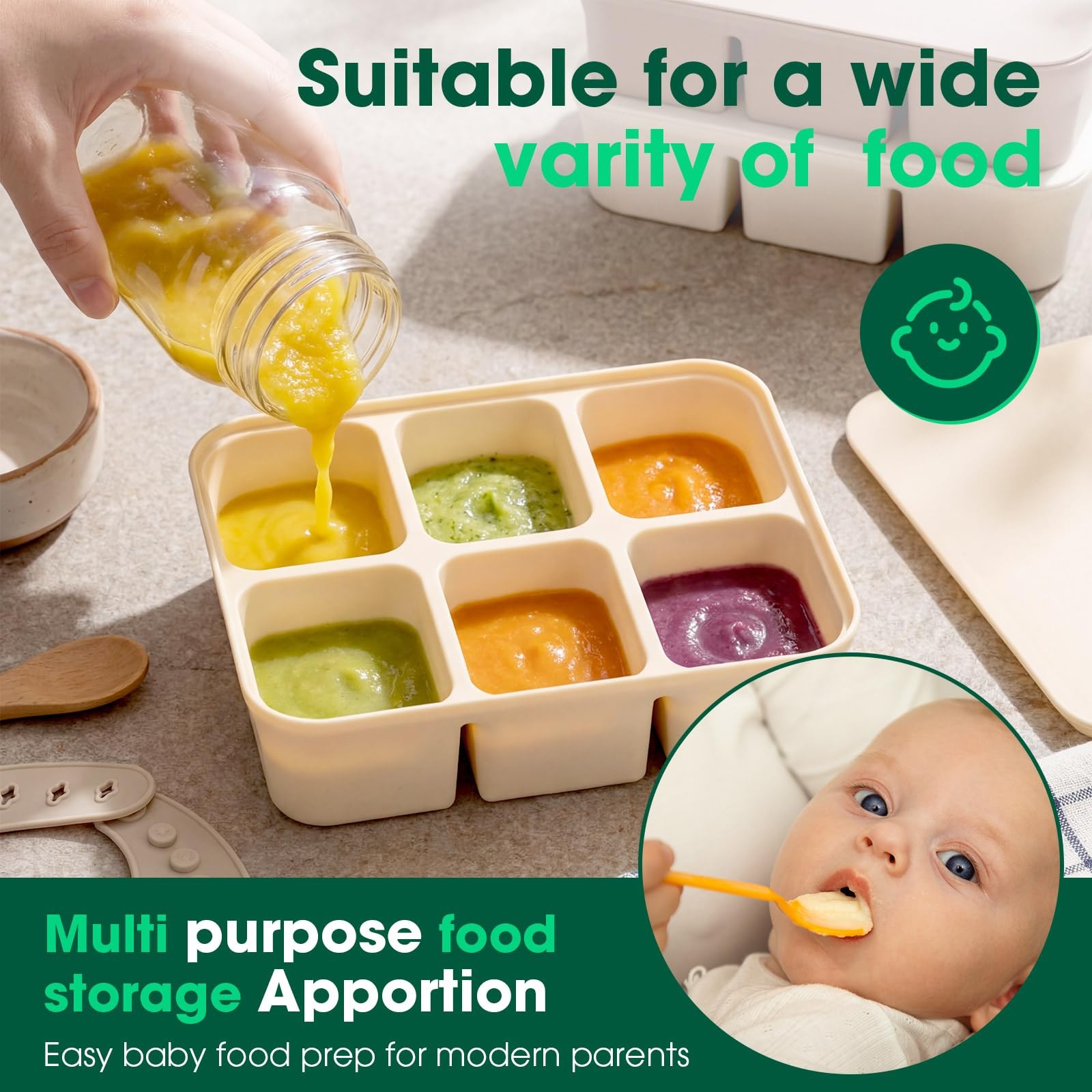 3 Pack Baby Food Freezer Tray with Lids 2.13 oz x 6 Cups/1.15 oz x 12 Cups Si…